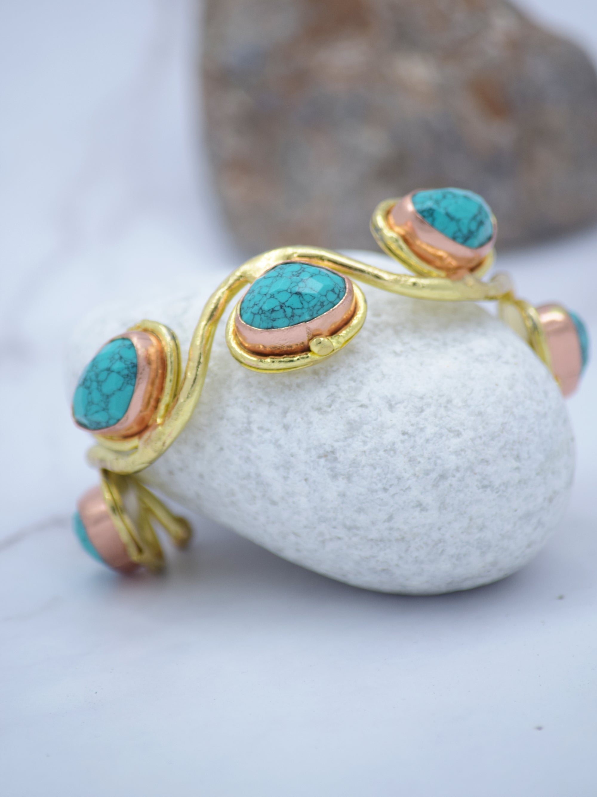 Statement Roman Semi Precious Stone Cuff (Labradorite & Turquoise) - QUEENS JEWELS