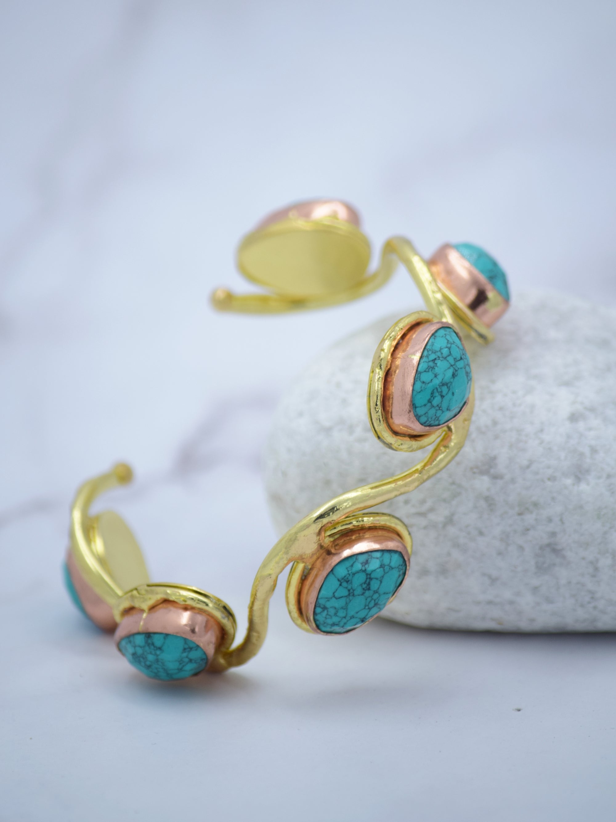 Statement Roman Semi Precious Stone Cuff (Labradorite & Turquoise) - QUEENS JEWELS
