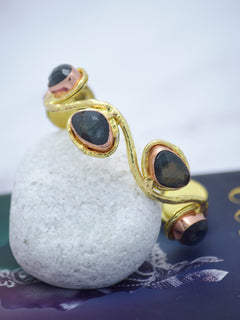 Statement Roman Semi Precious Stone Cuff (Labradorite & Turquoise) - QUEENS JEWELS