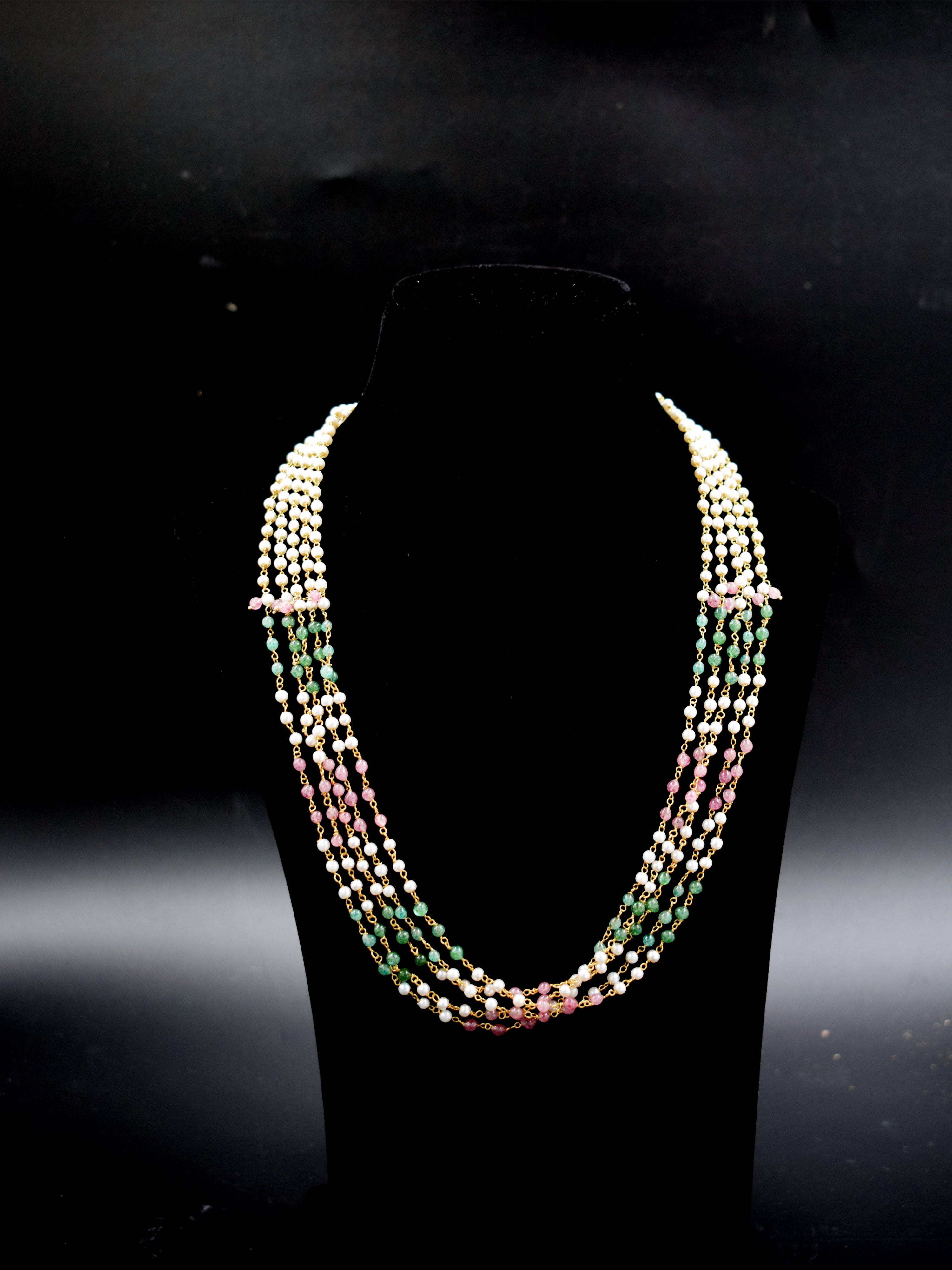 Multi Layered Designer Pearl String Necklace - QUEENS JEWELS