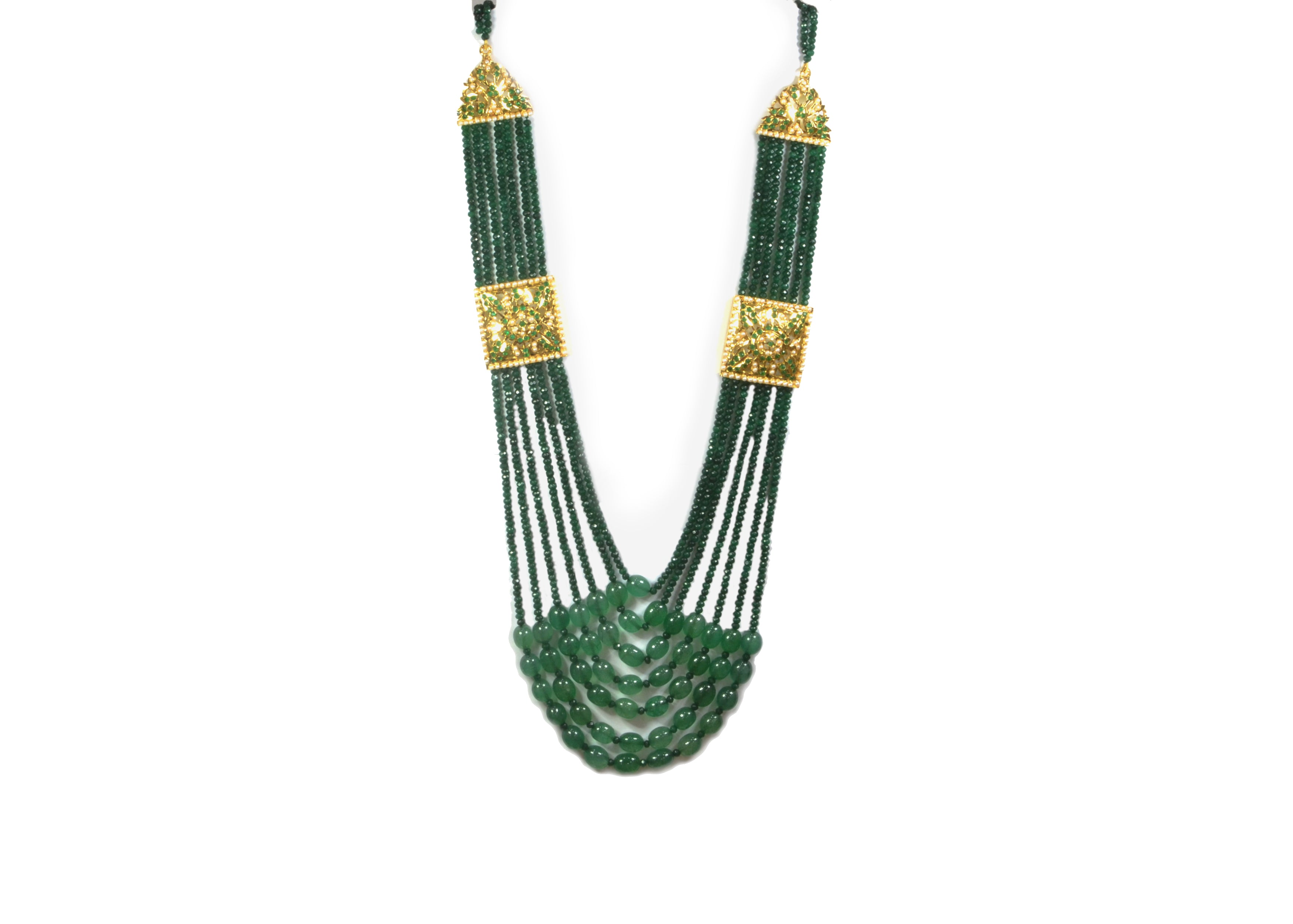 Multilayer Emerald Pearl Beaded Jadau Necklace - QUEENS JEWELS
