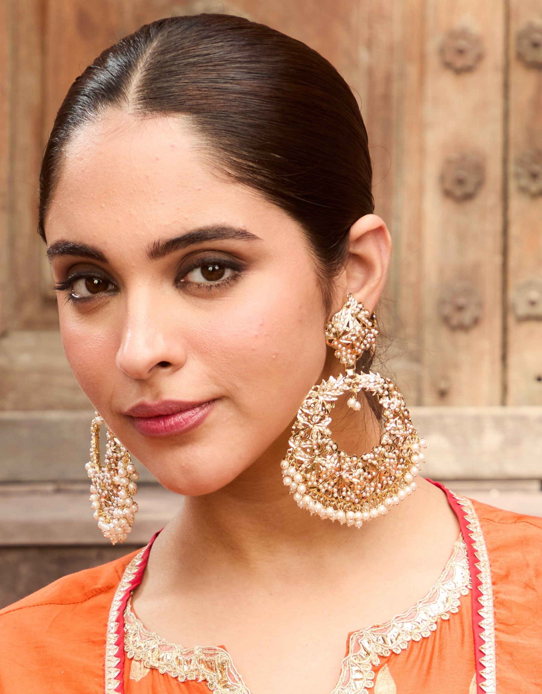 Royal Jadau Pearl White Chaandbali - QUEENS JEWELS