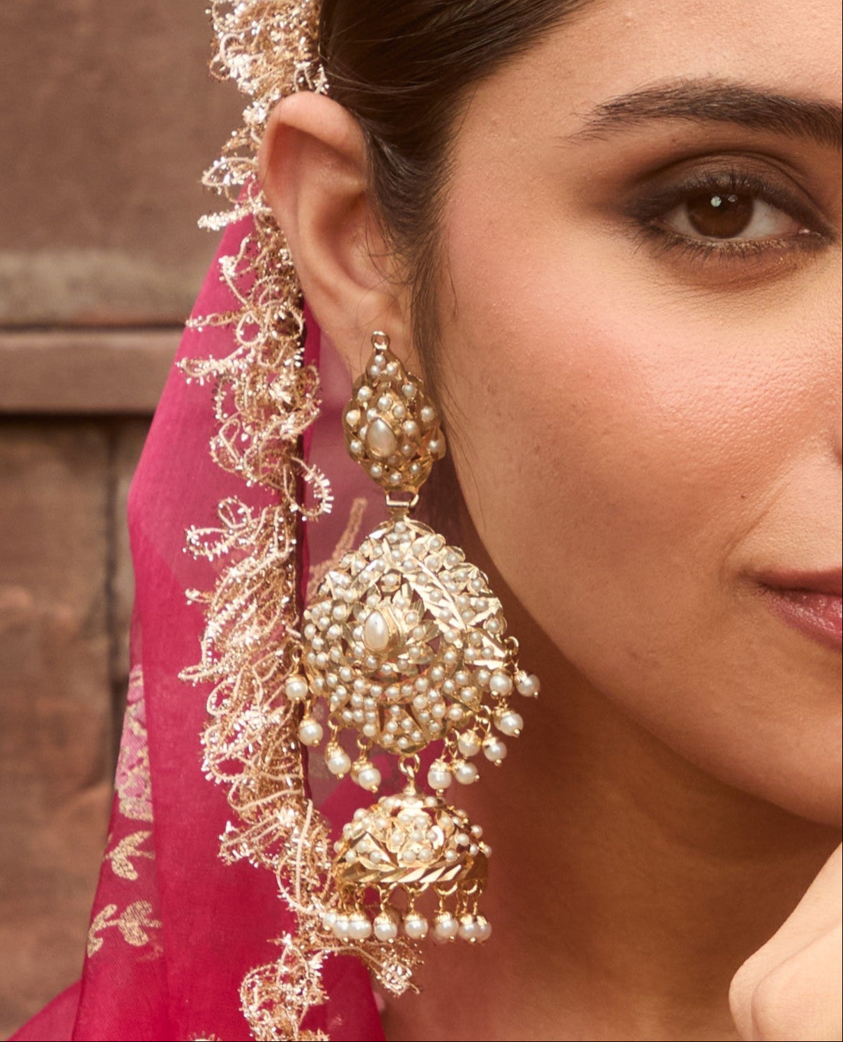 Elegant White Jadau Earrings with Layered Pearl Jhumka Drops - QUEENS JEWELS