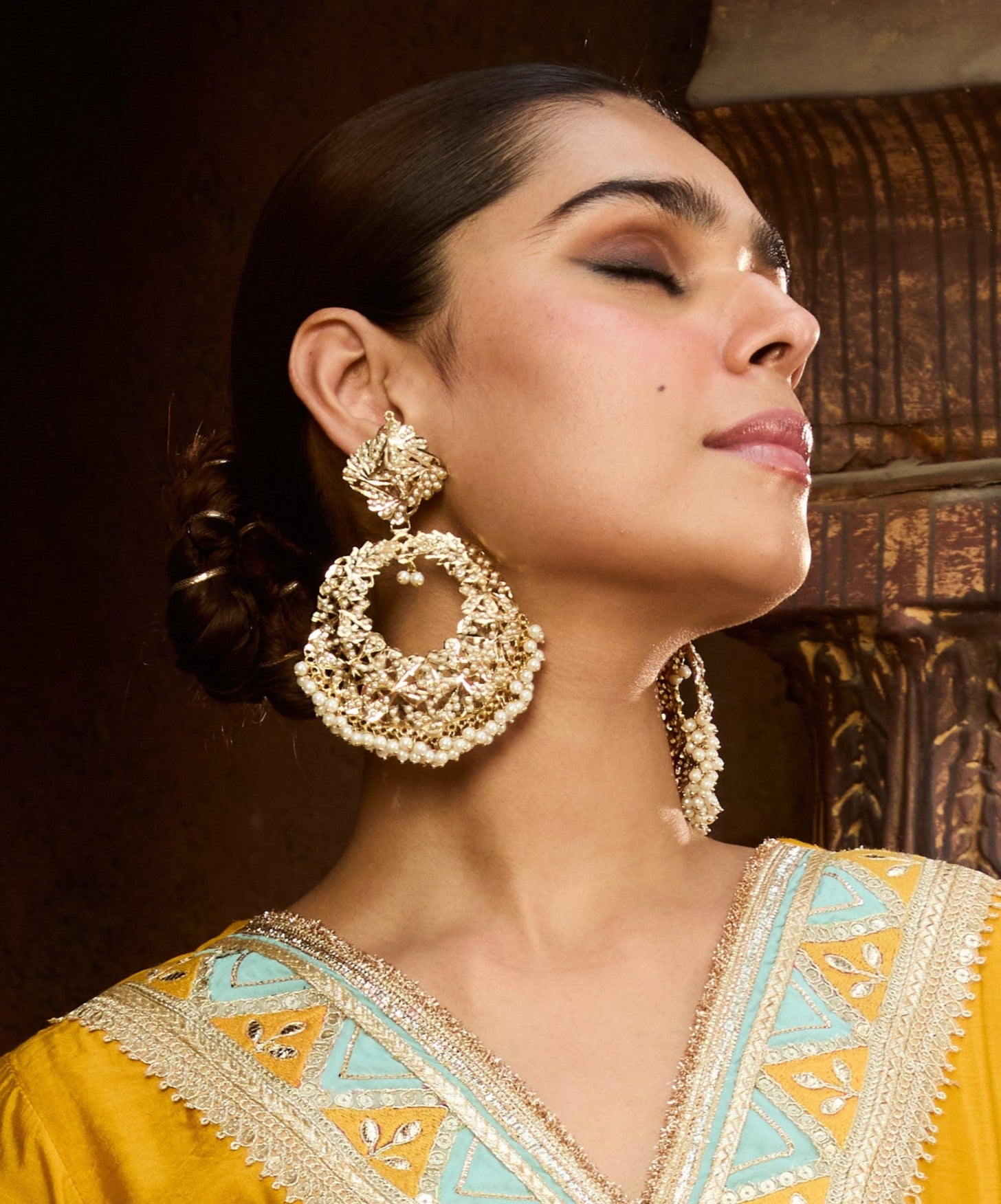Royal Jadau Pearl White Chaandbali - QUEENS JEWELS