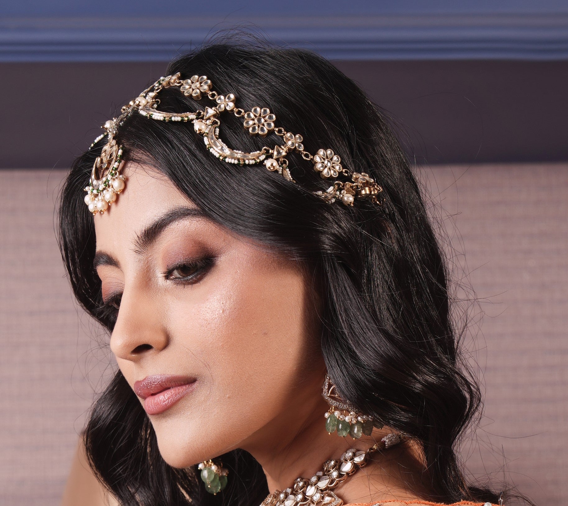 Alia Golden Kundan Matha Patti - Freesize - QUEENS JEWELS