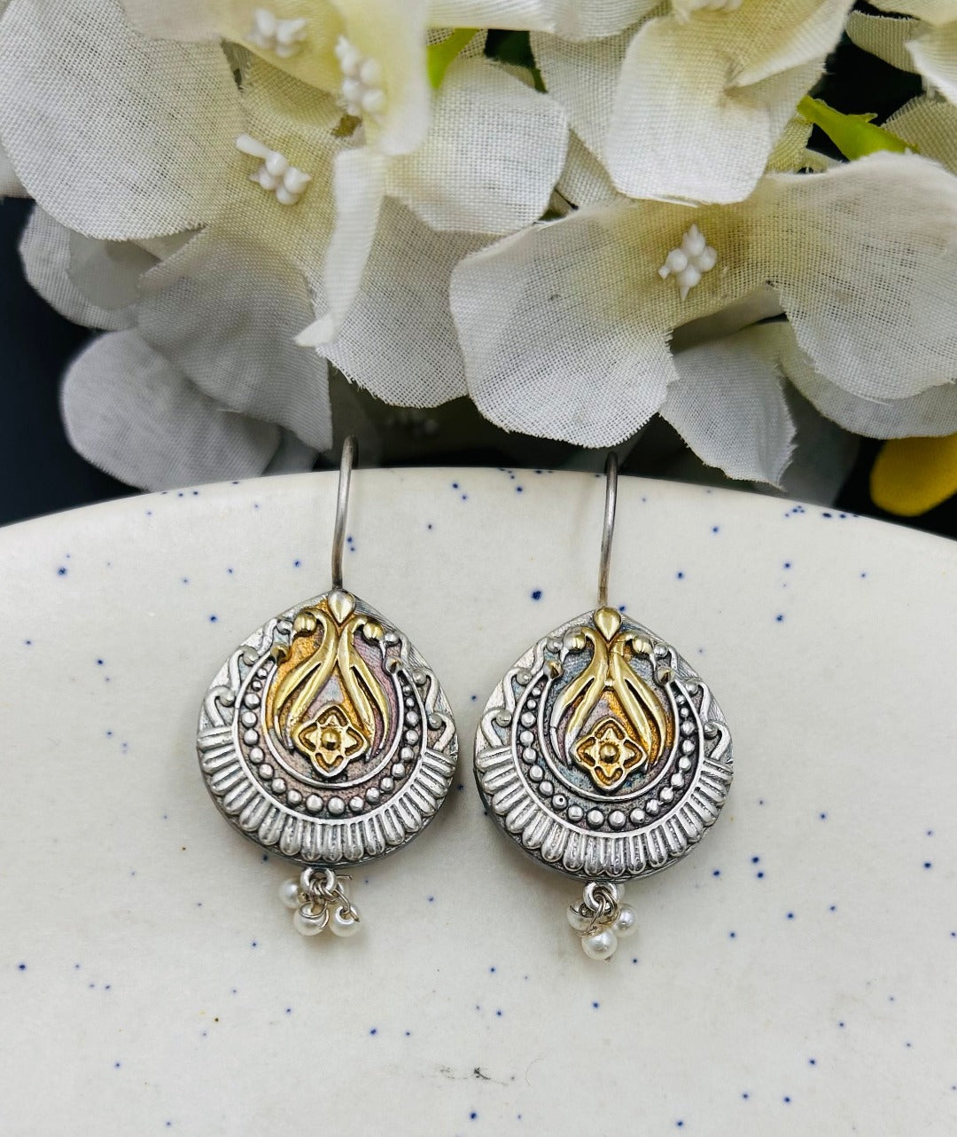 Myra Dual Tone Oxidised Earrings - QUEENS JEWELS