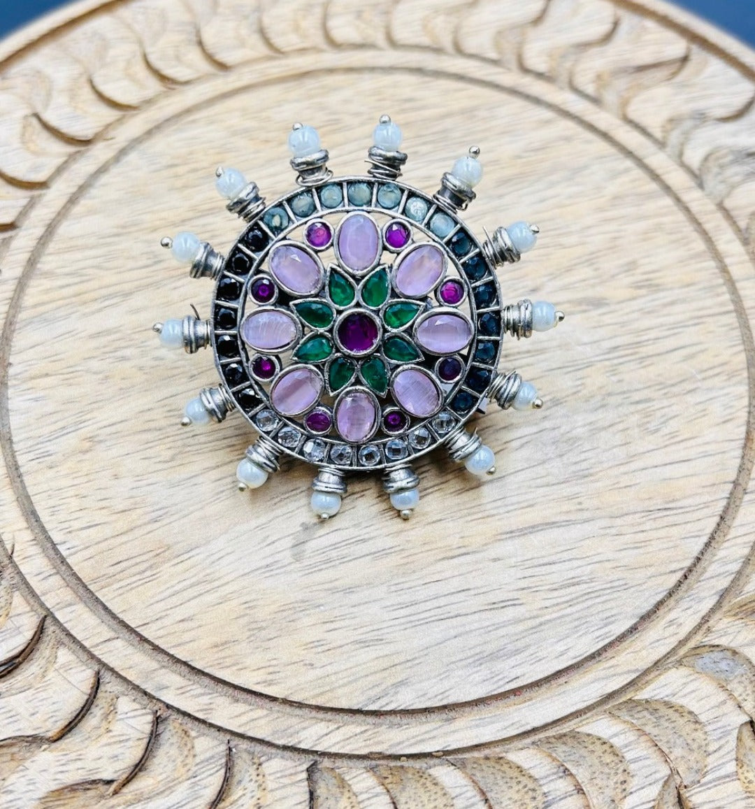 Amyara Oxidised Green Floral Adjustable Ring - QUEENS JEWELS