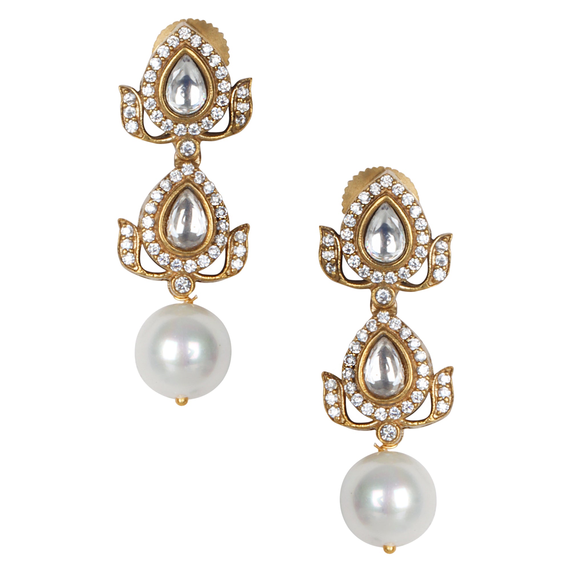 Double Polki Danglers - QUEENS JEWELS