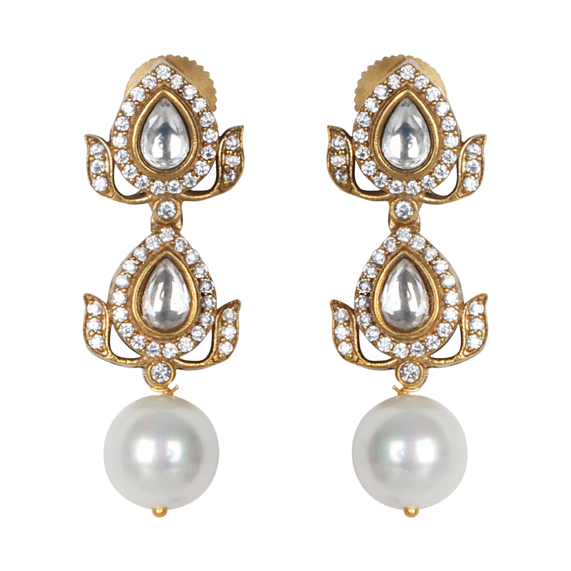 Double Polki Danglers - QUEENS JEWELS