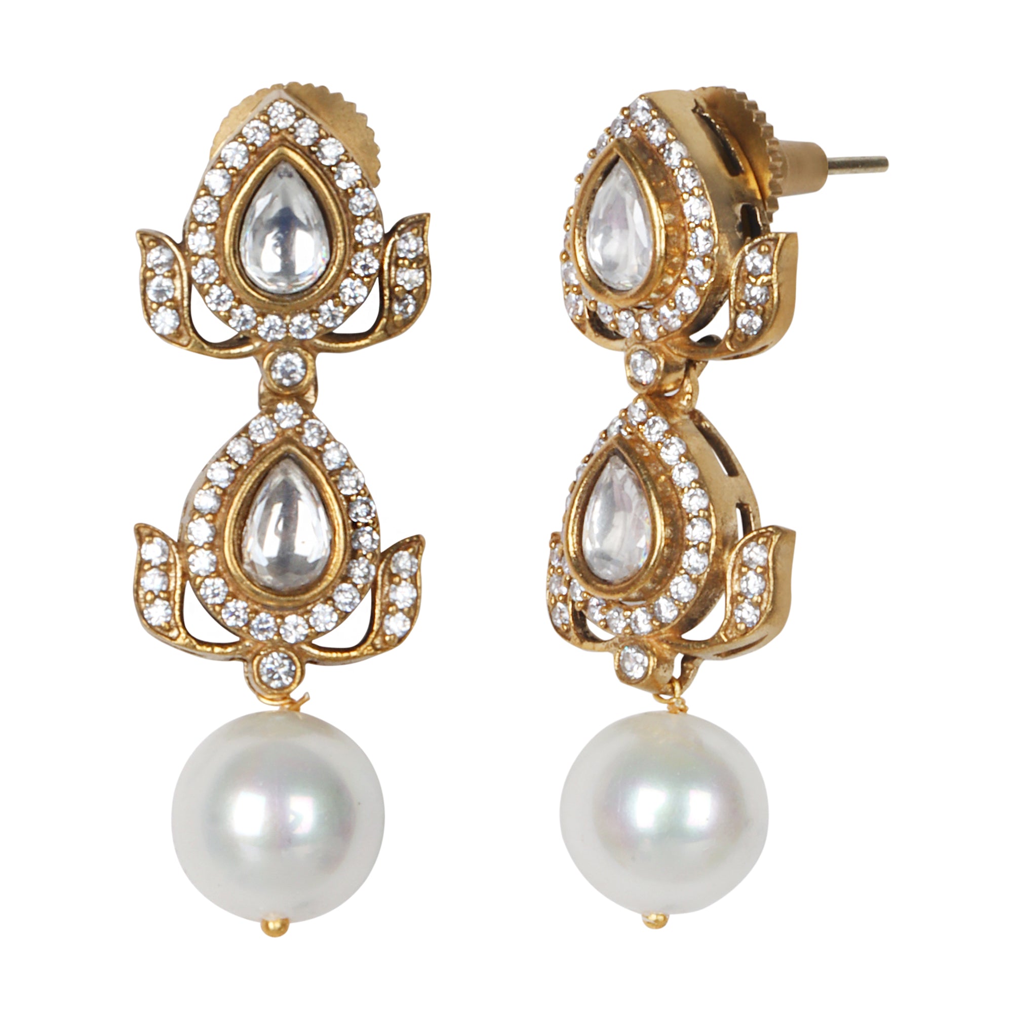 Double Polki Danglers - QUEENS JEWELS