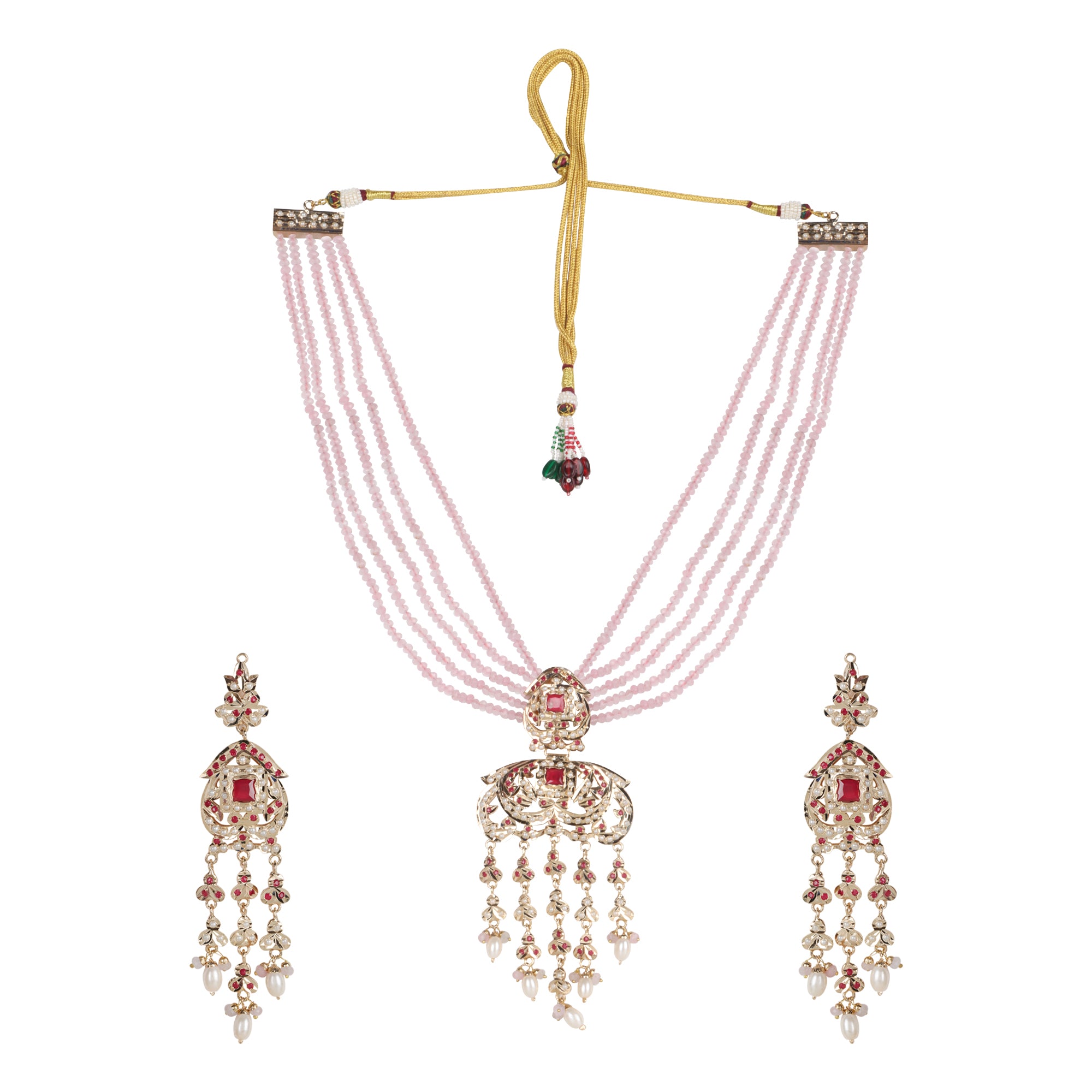 Royal Jadau Pink Jadau Necklace Set with Earrings - QUEENS JEWELS