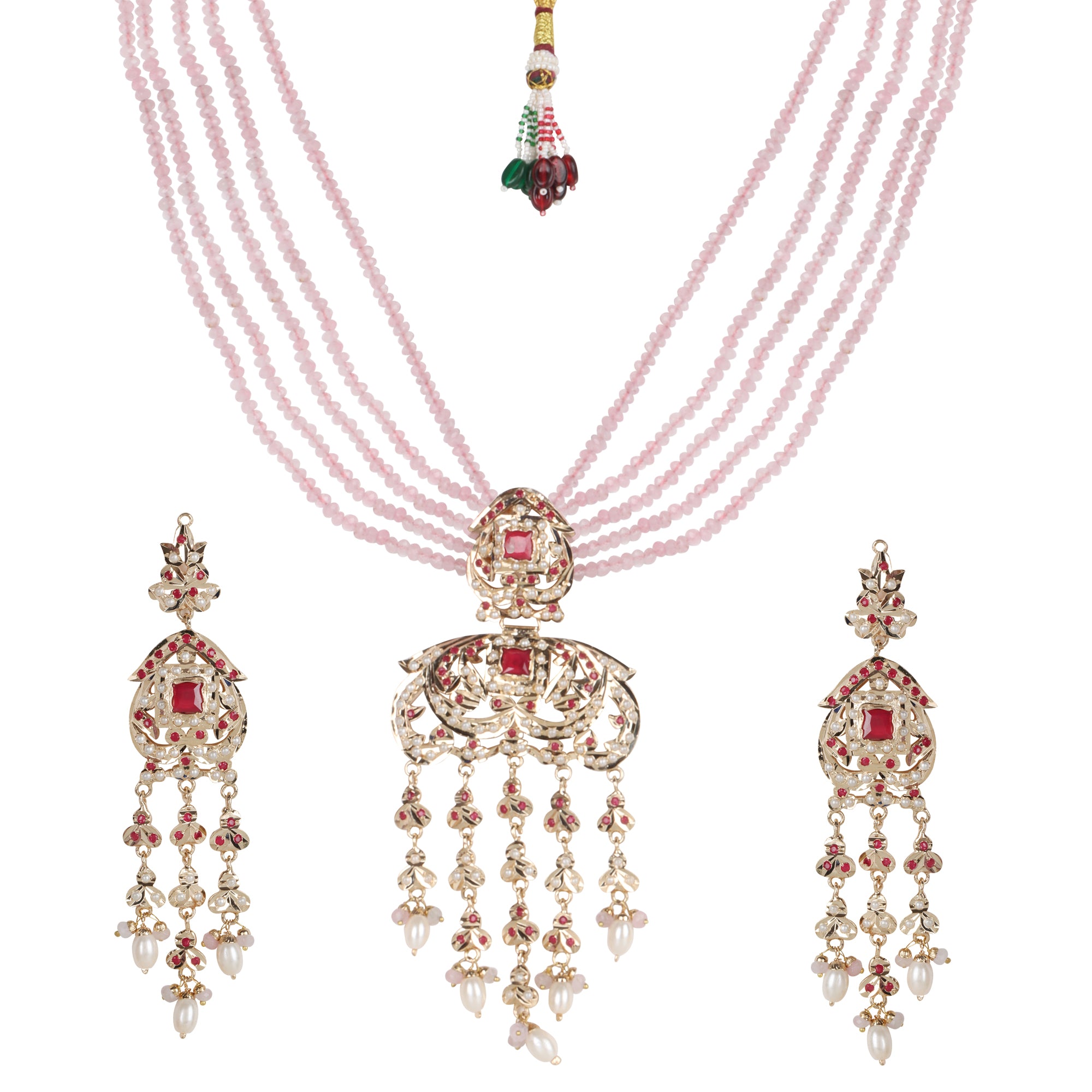 Royal Jadau Pink Jadau Necklace Set with Earrings - QUEENS JEWELS