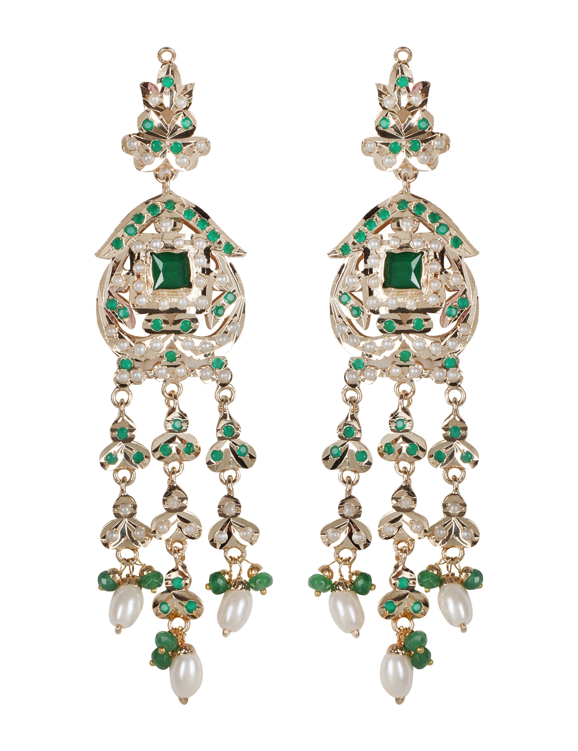 Heritage Jadau Necklace with Emerald Green Beads - QUEENS JEWELS