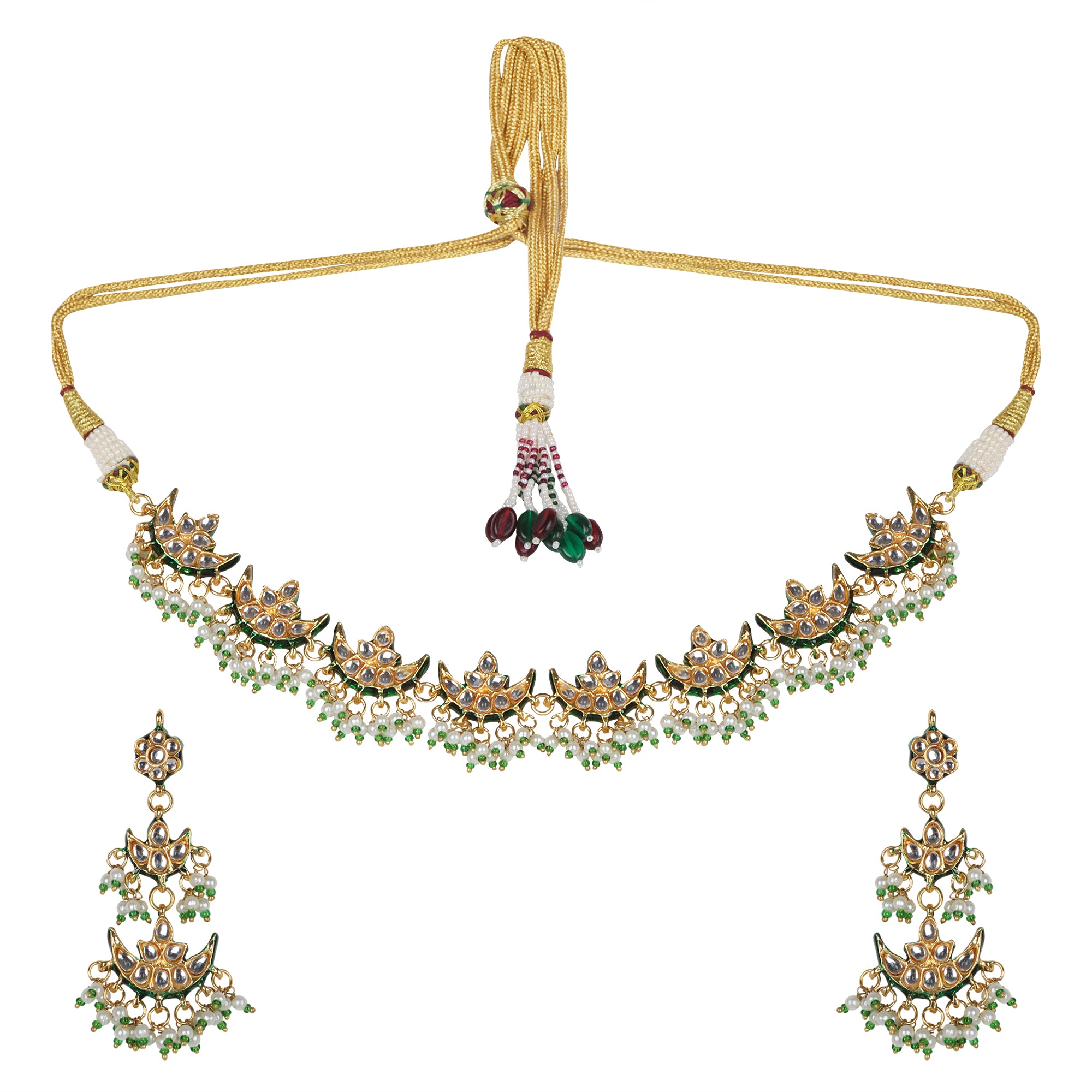 Ariana Kundan Choker Set with Earrings - QUEENS JEWELS