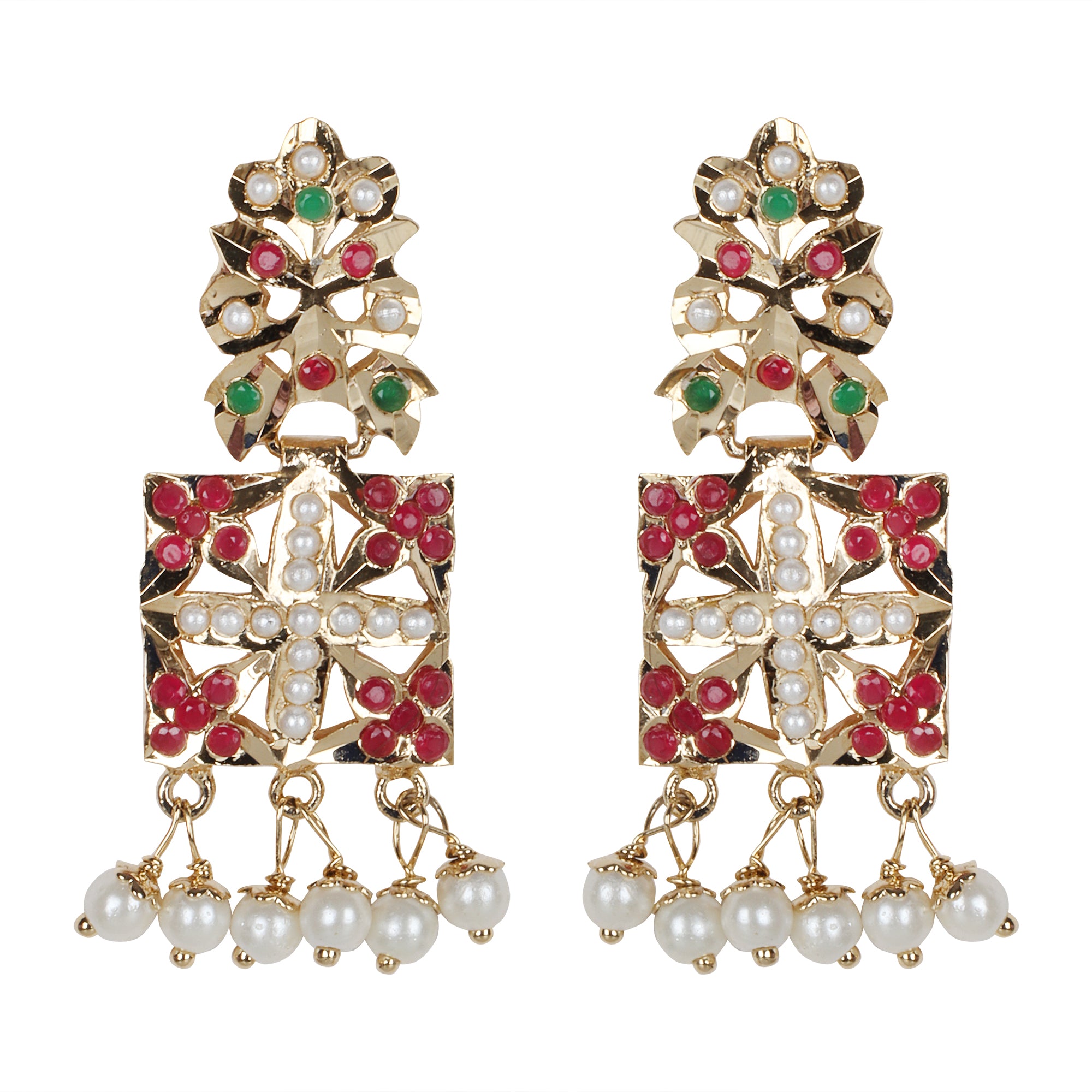 Multicolor Pearl-Studded Choker Set with Earrings & Adjustable Ring - QUEENS JEWELS