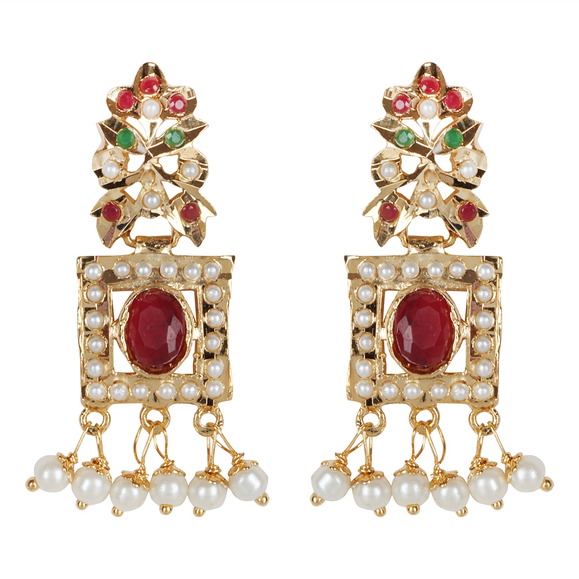 Royal Ruby and White Stone Choker Set with Earrings and Ring - QUEENS JEWELS