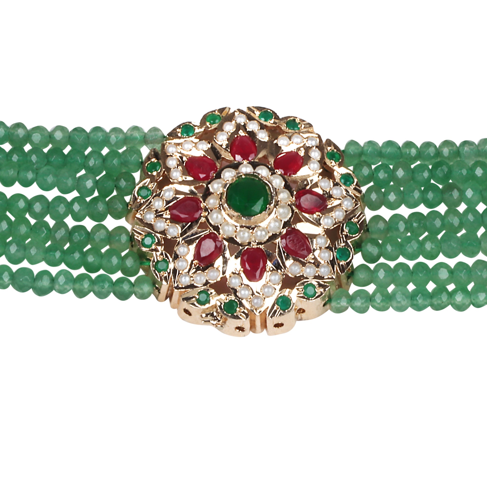 Royal Emerald Beaded Choker with Jadau Floral - QUEENS JEWELS