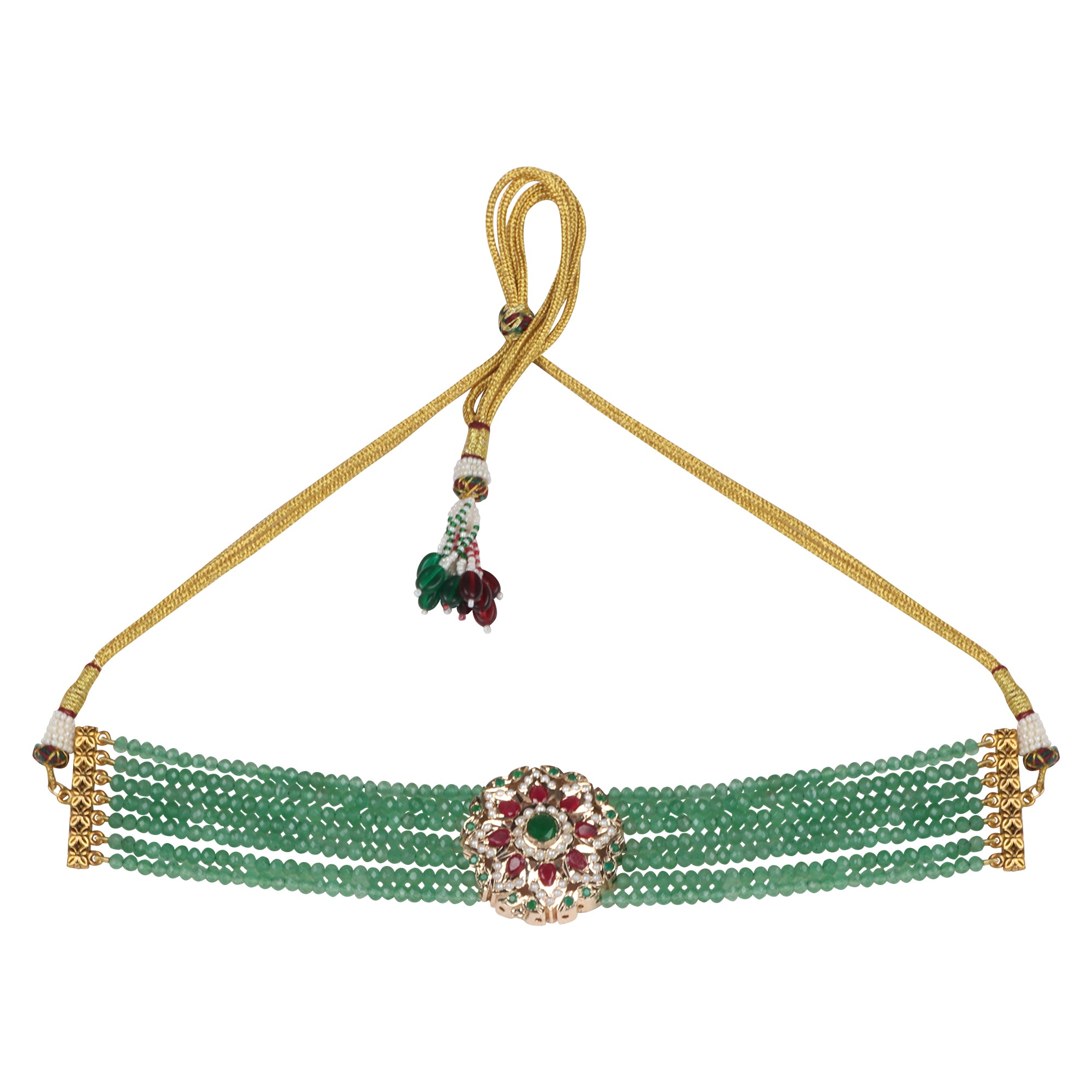 Royal Emerald Beaded Choker with Jadau Floral - QUEENS JEWELS