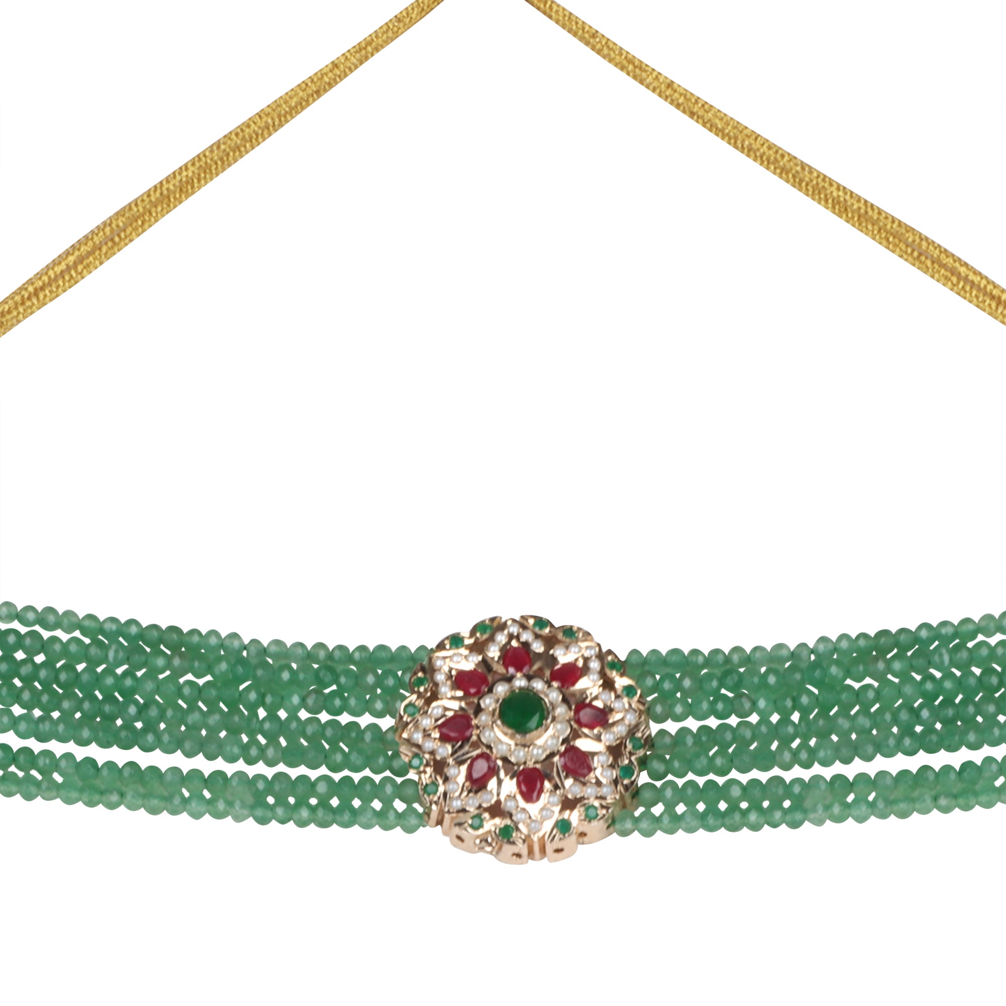 Royal Emerald Beaded Choker with Jadau Floral - QUEENS JEWELS