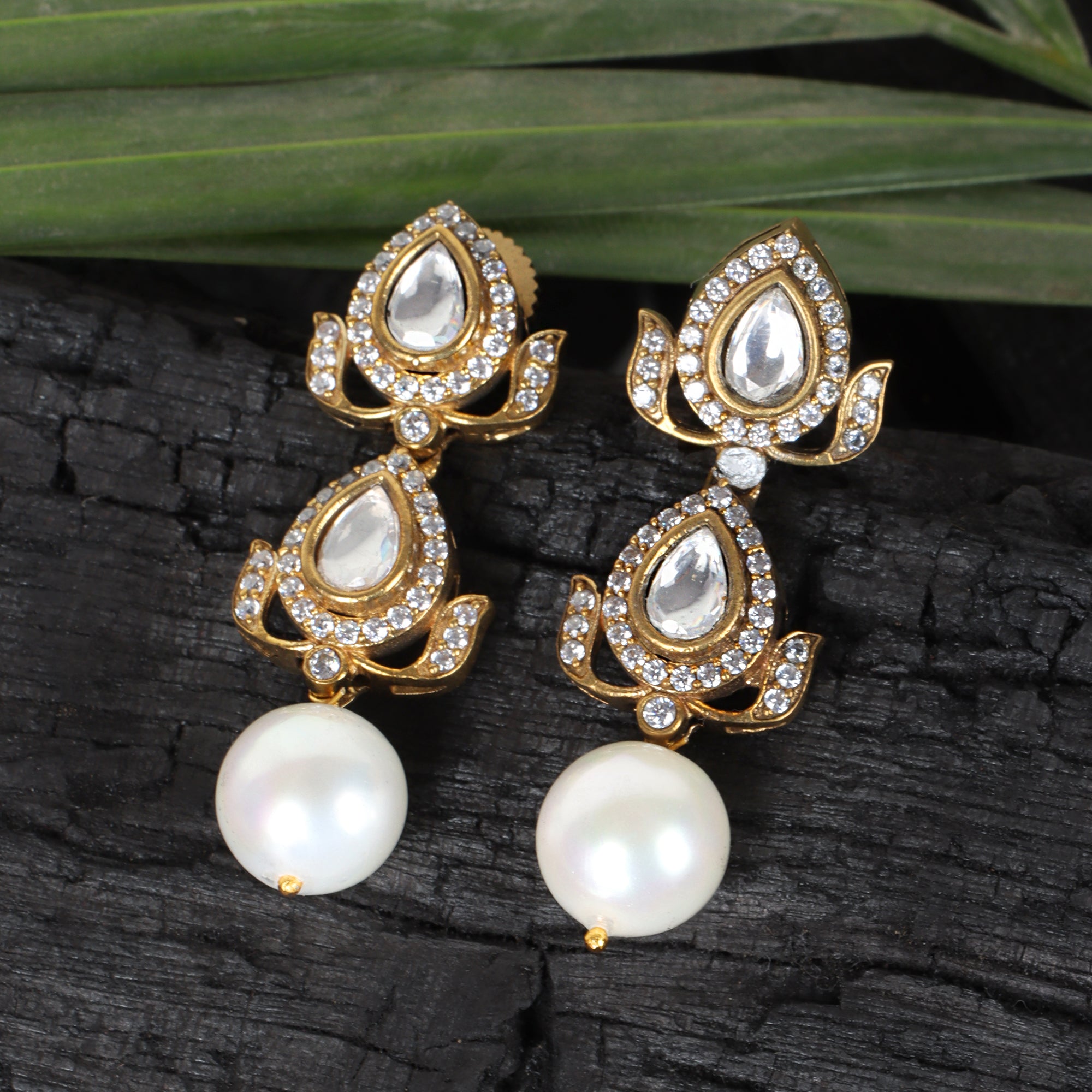 Double Polki Danglers - QUEENS JEWELS