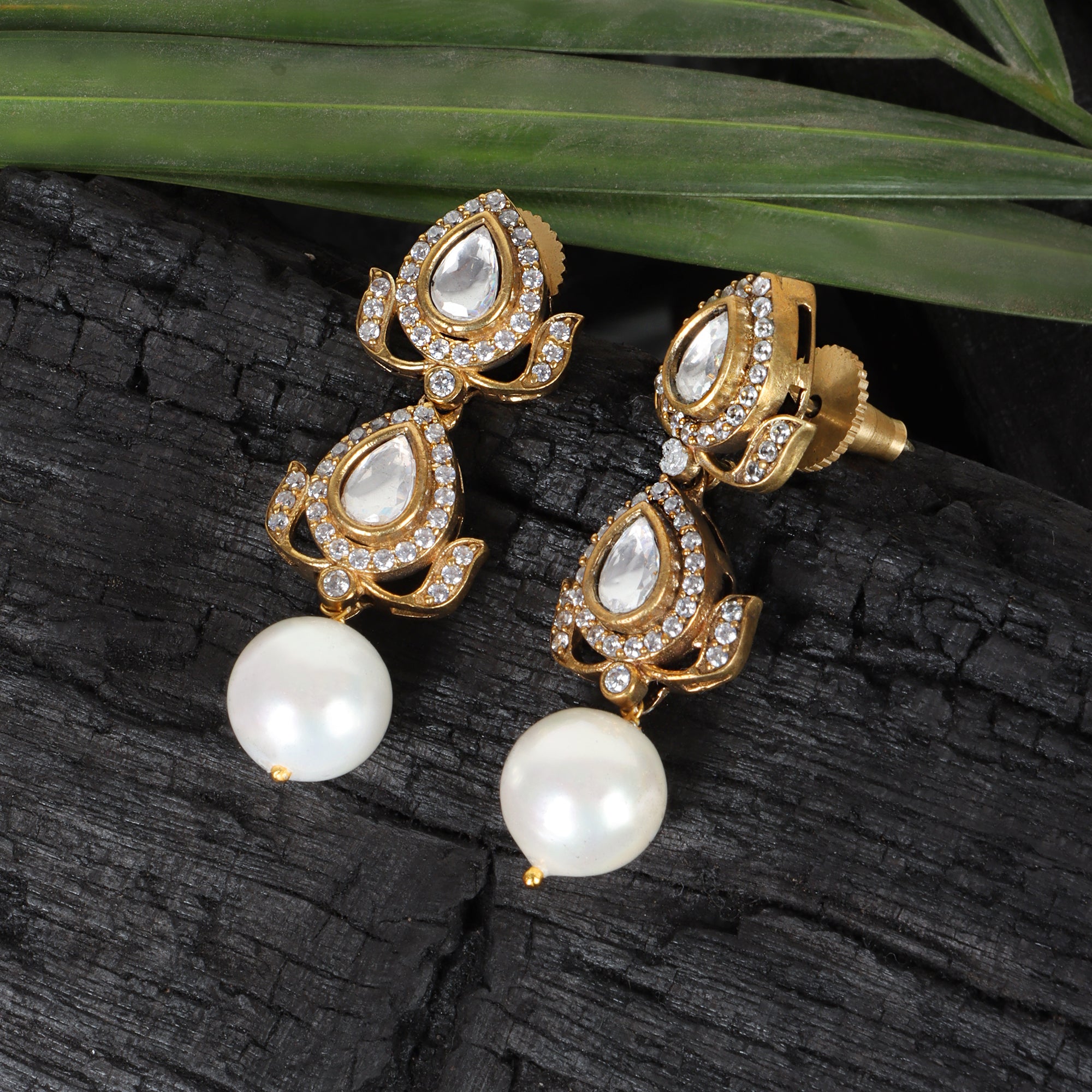 Double Polki Danglers - QUEENS JEWELS