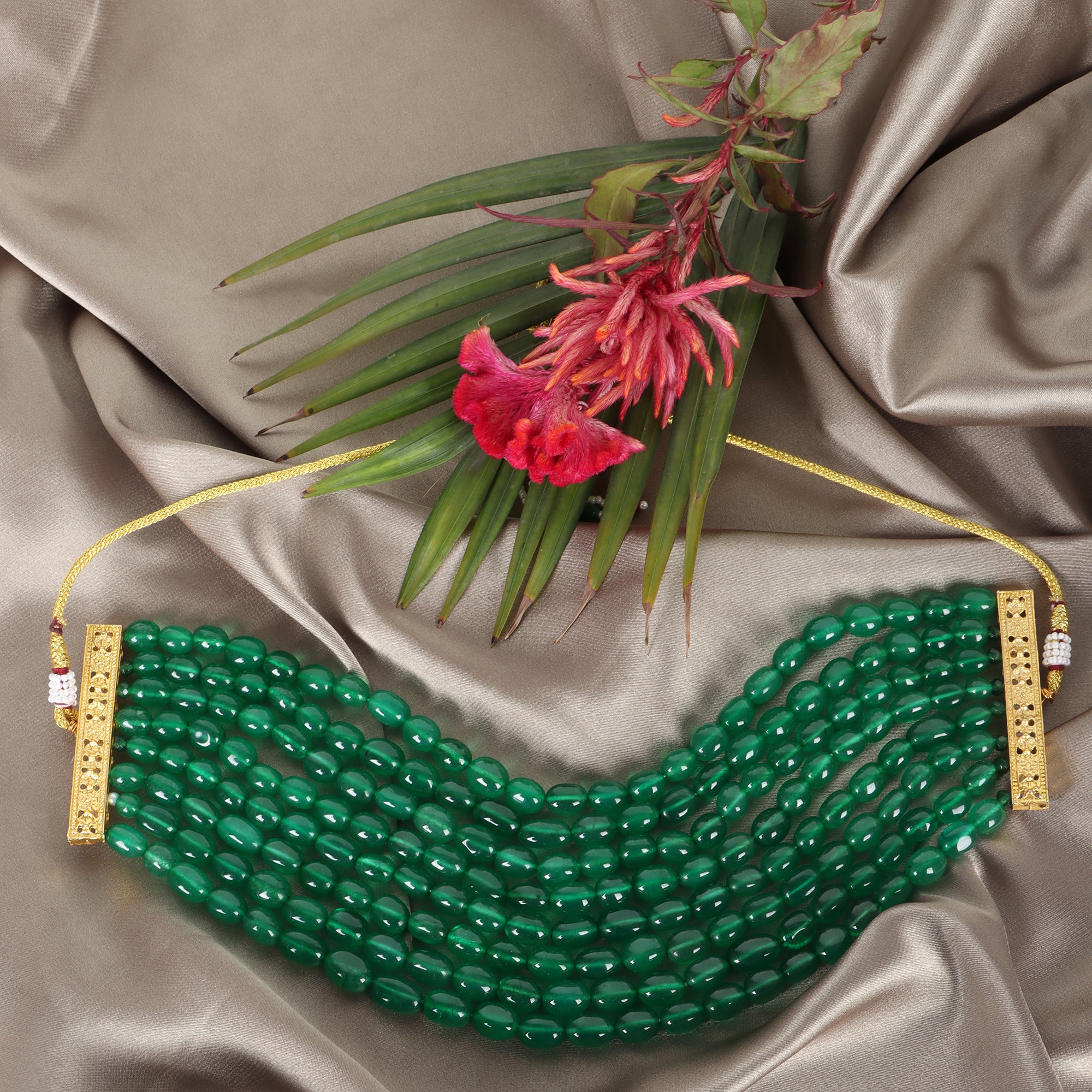 Emerald Green Radiance Multilayer Beaded Choker - QUEENS JEWELS