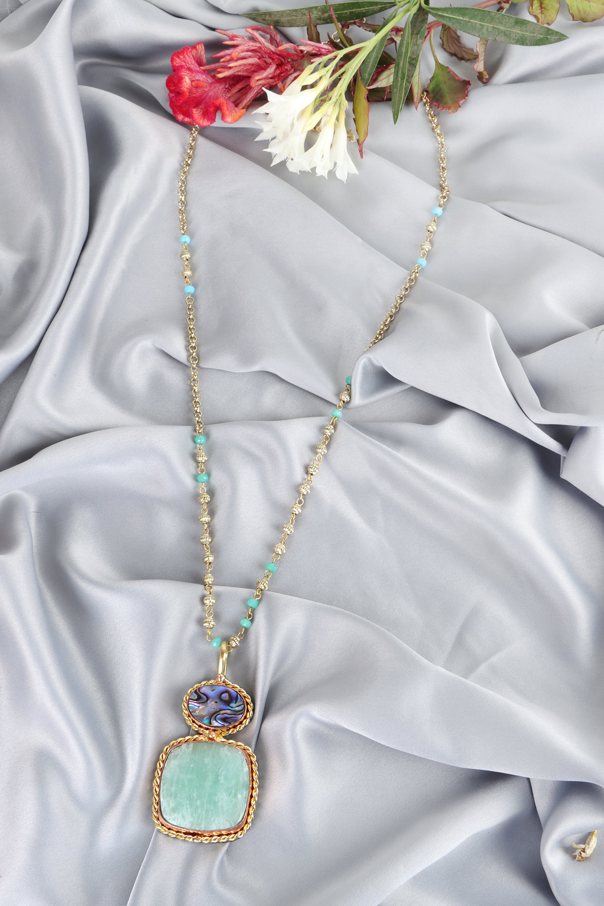 Pernia Pendant Necklace with Dual-Tone Beaded Chain - QUEENS JEWELS