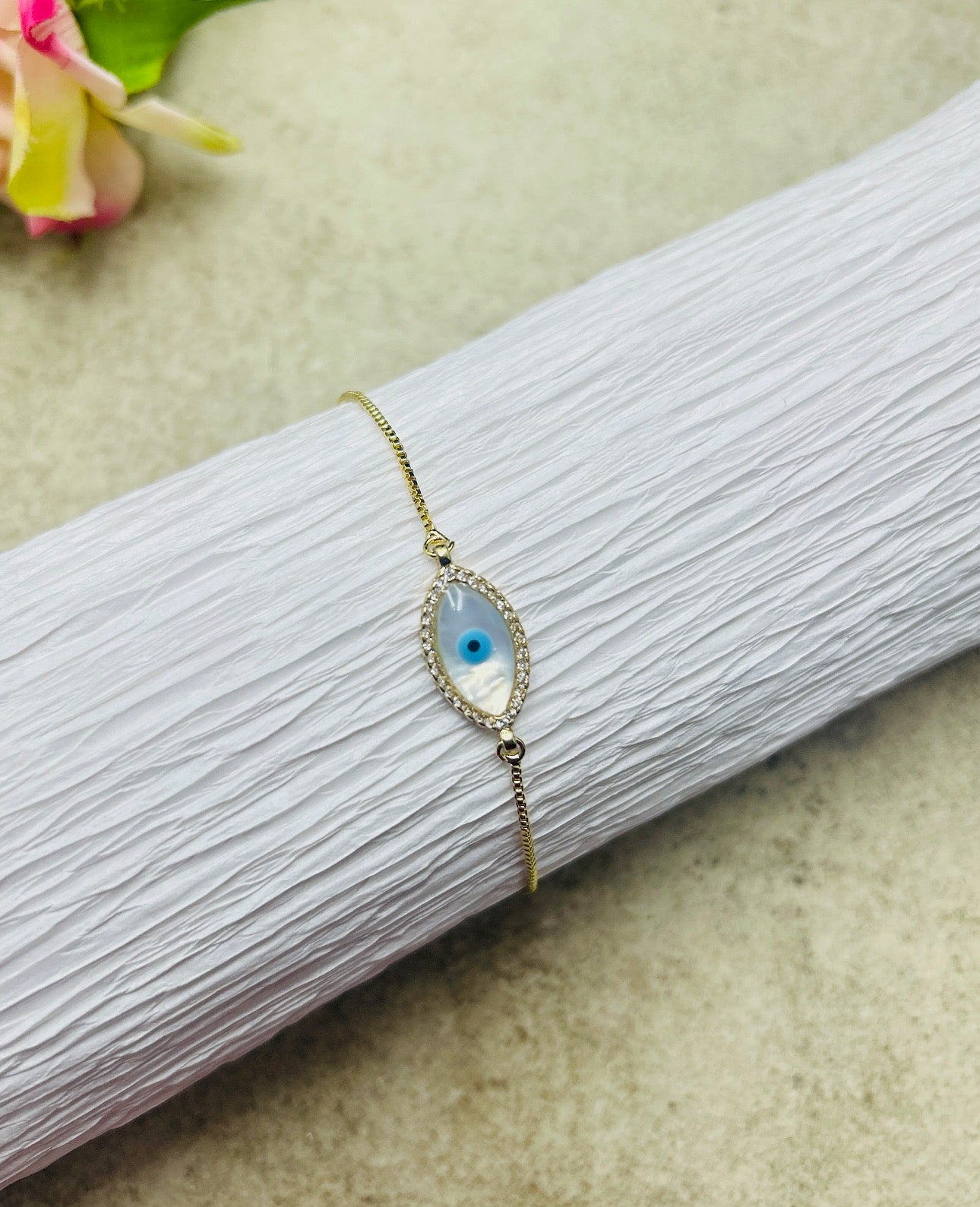 Evil Eye Rose Gold Adjustable  Bracelet - QUEENS JEWELS