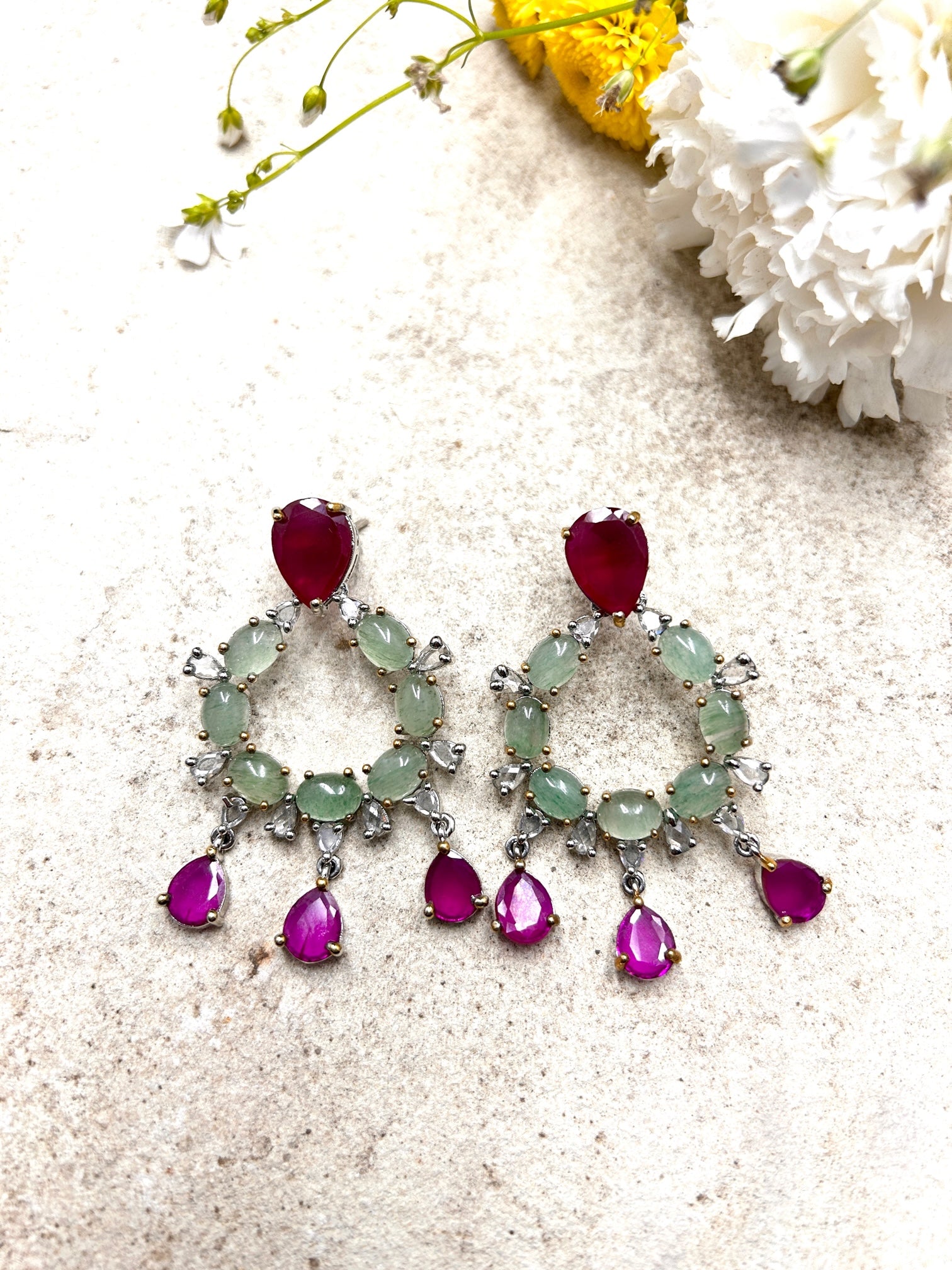 Magenta Fusion Polki Earrings - QUEENS JEWELS