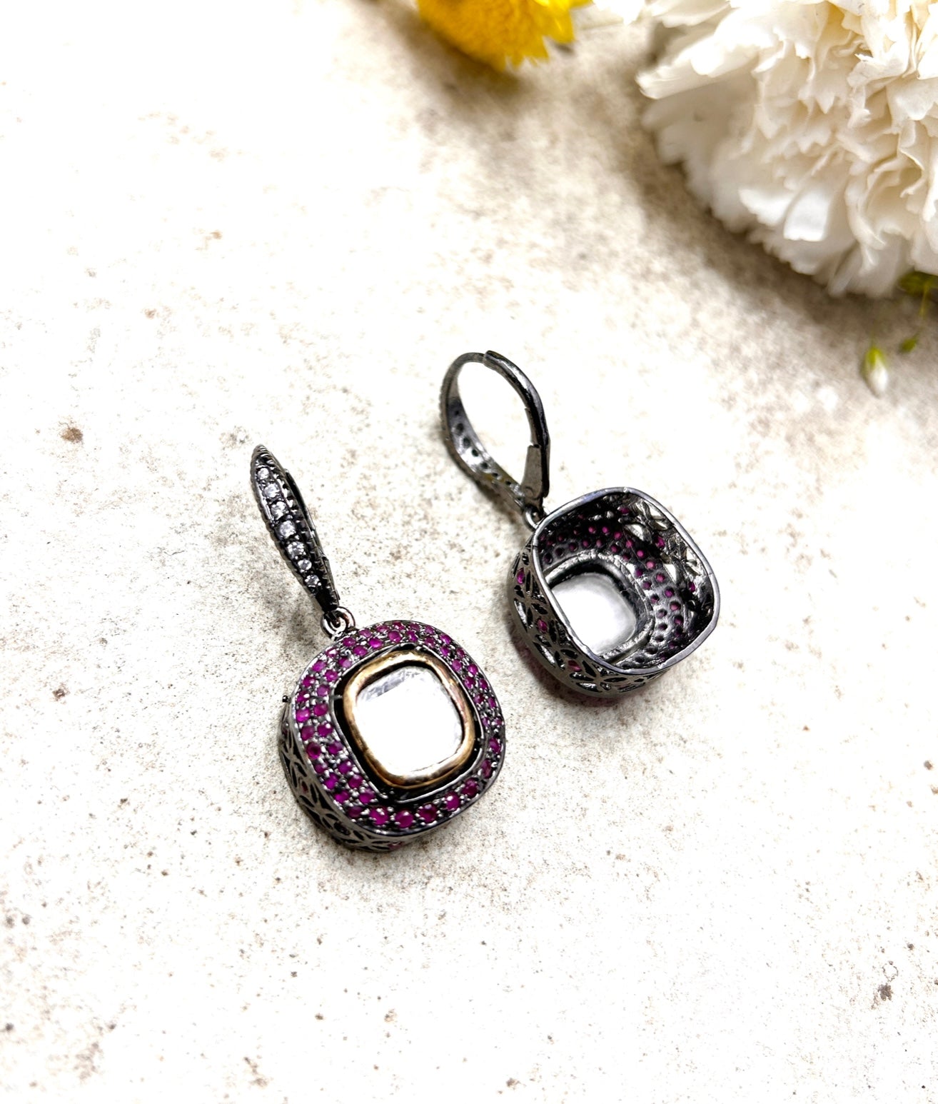 Pink Victorian Floral Drops Earrings - QUEENS JEWELS
