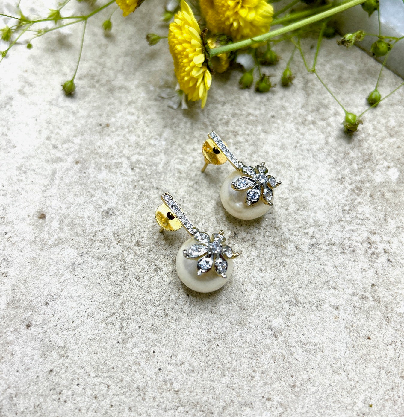 Timeless Classic Polki Pearl Studs - QUEENS JEWELS