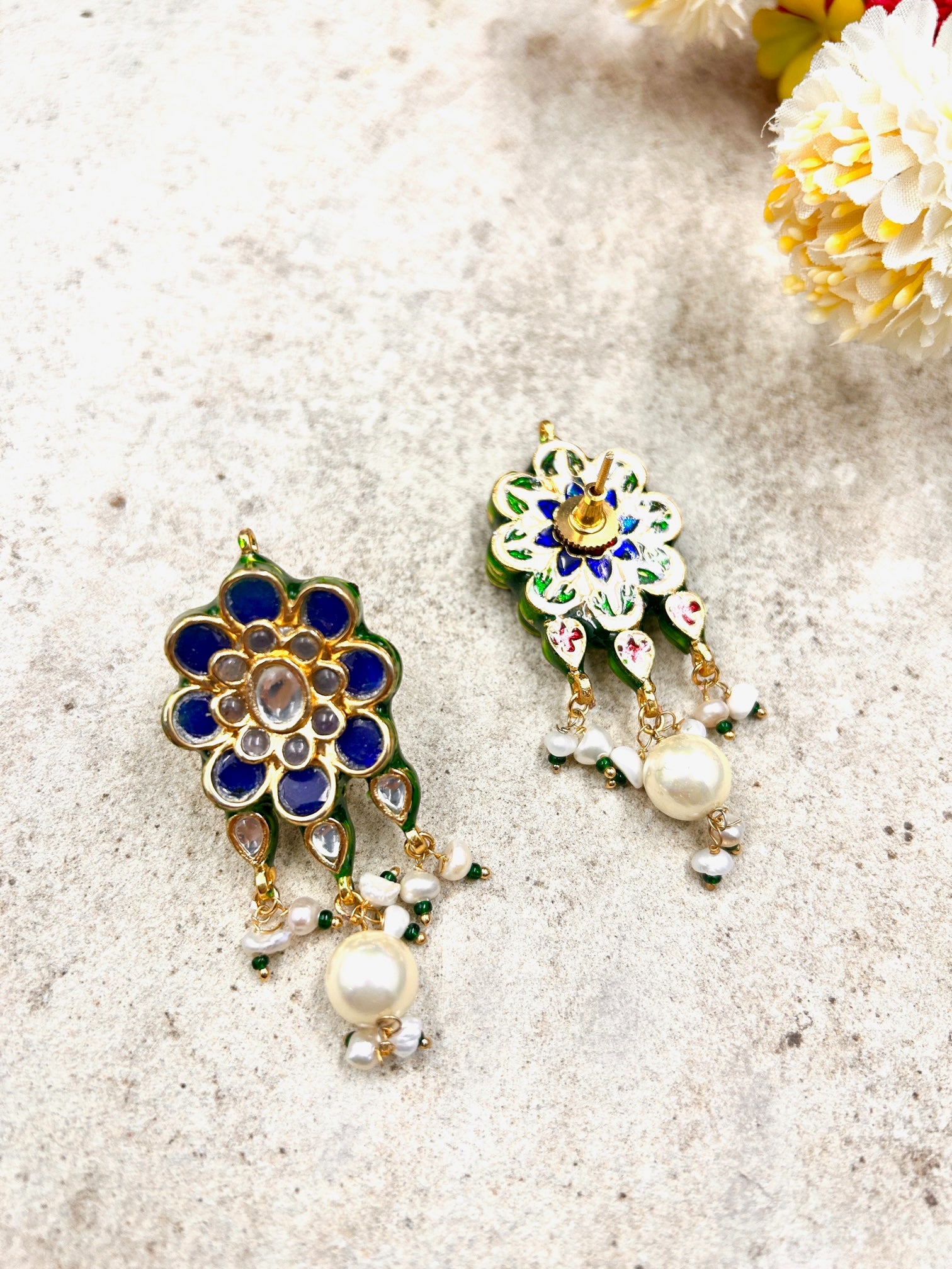 Aisha Royal Blue Kundan Earring - QUEENS JEWELS