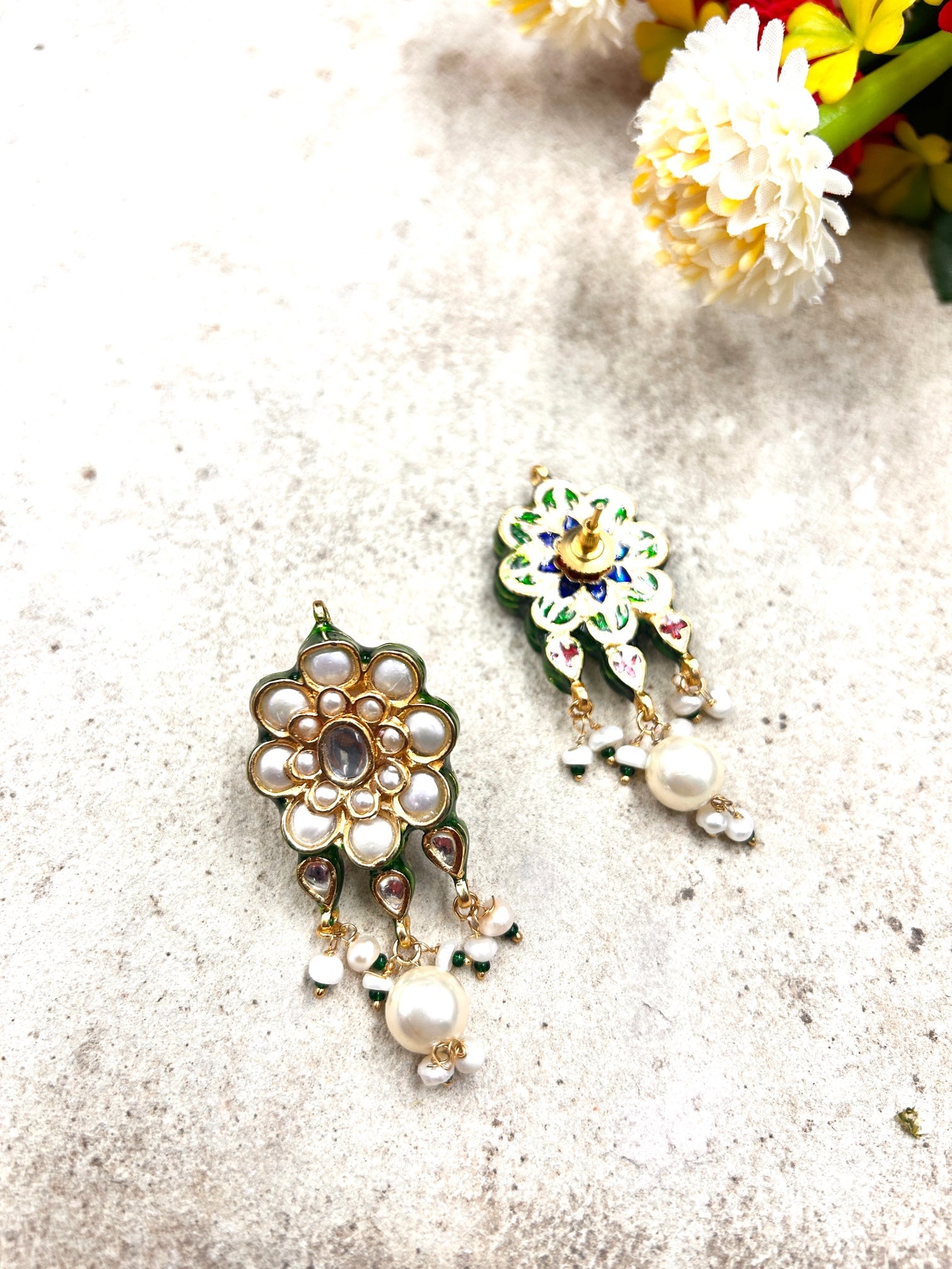 Aisha White Pearl Kundan Earring - QUEENS JEWELS