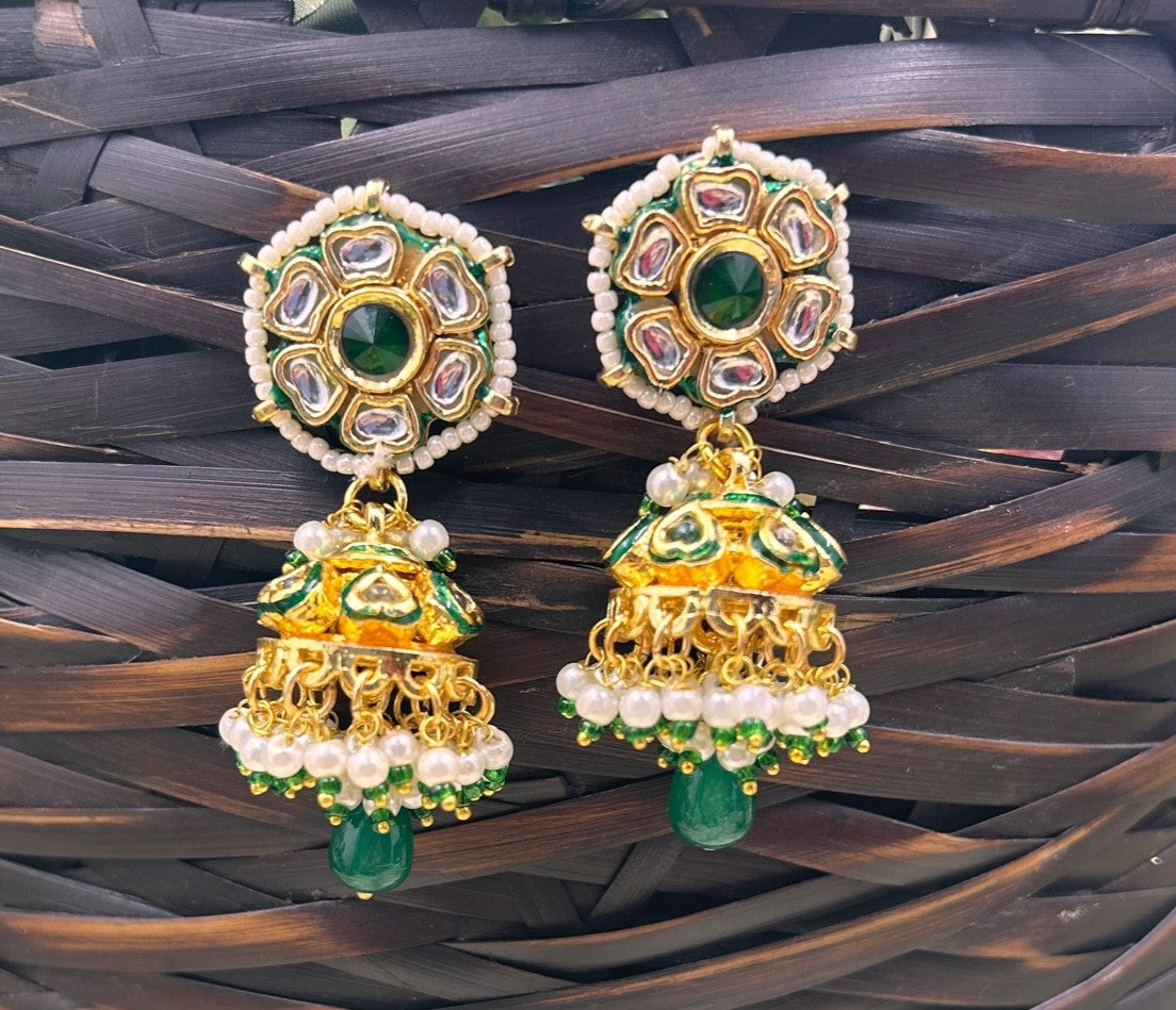 Tasleen Kundan Jhumka Earrings - QUEENS JEWELS