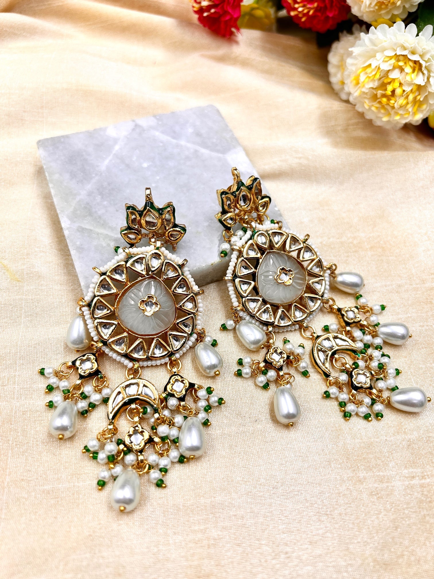 Layla White Pearl Chandbali - QUEENS JEWELS