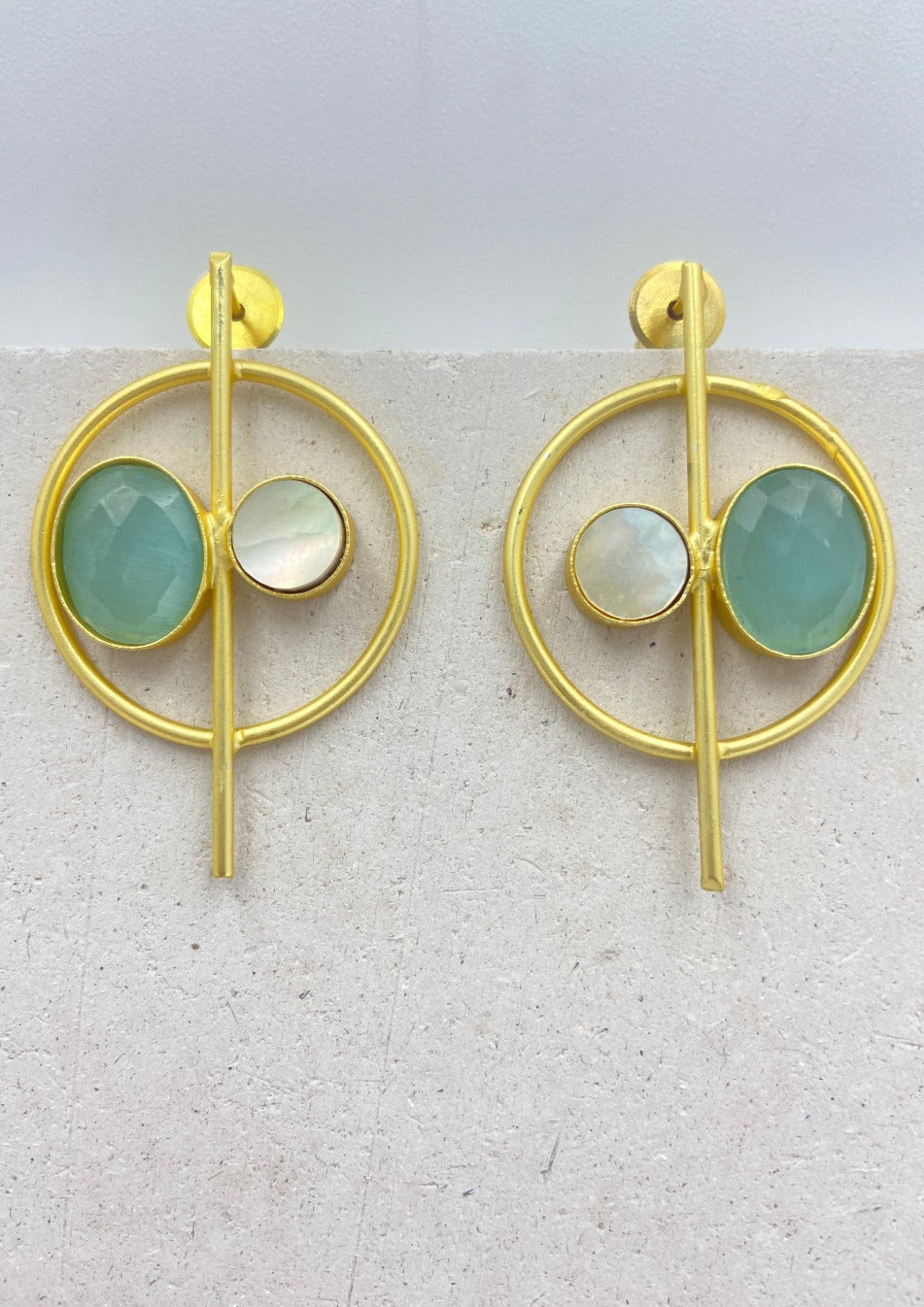 Gold Plated Circular Aquamarine Quartz Drop Earrings - QUEENS JEWELS