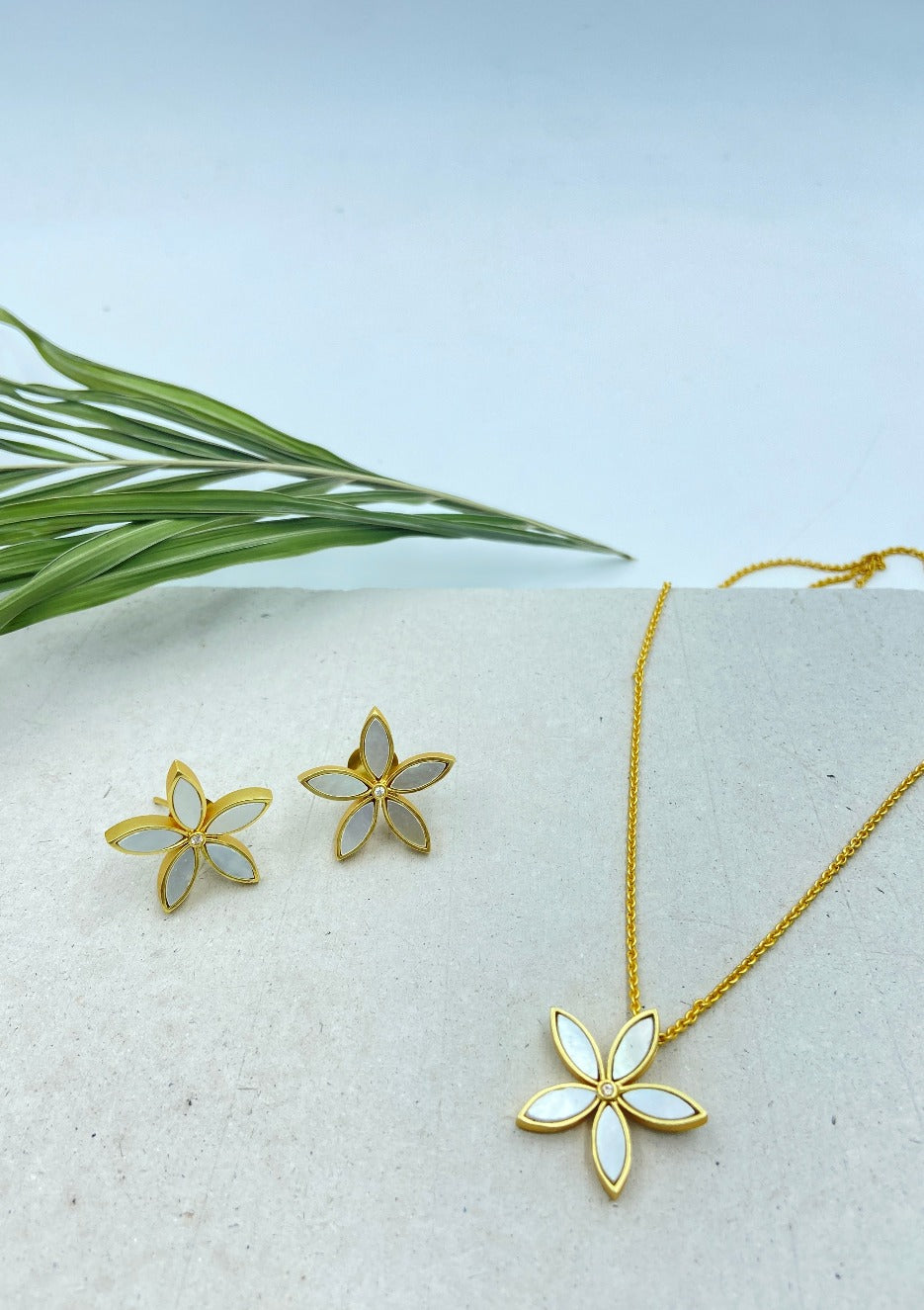 Gold Plated Flower Pendant And Earrings Set - QUEENS JEWELS