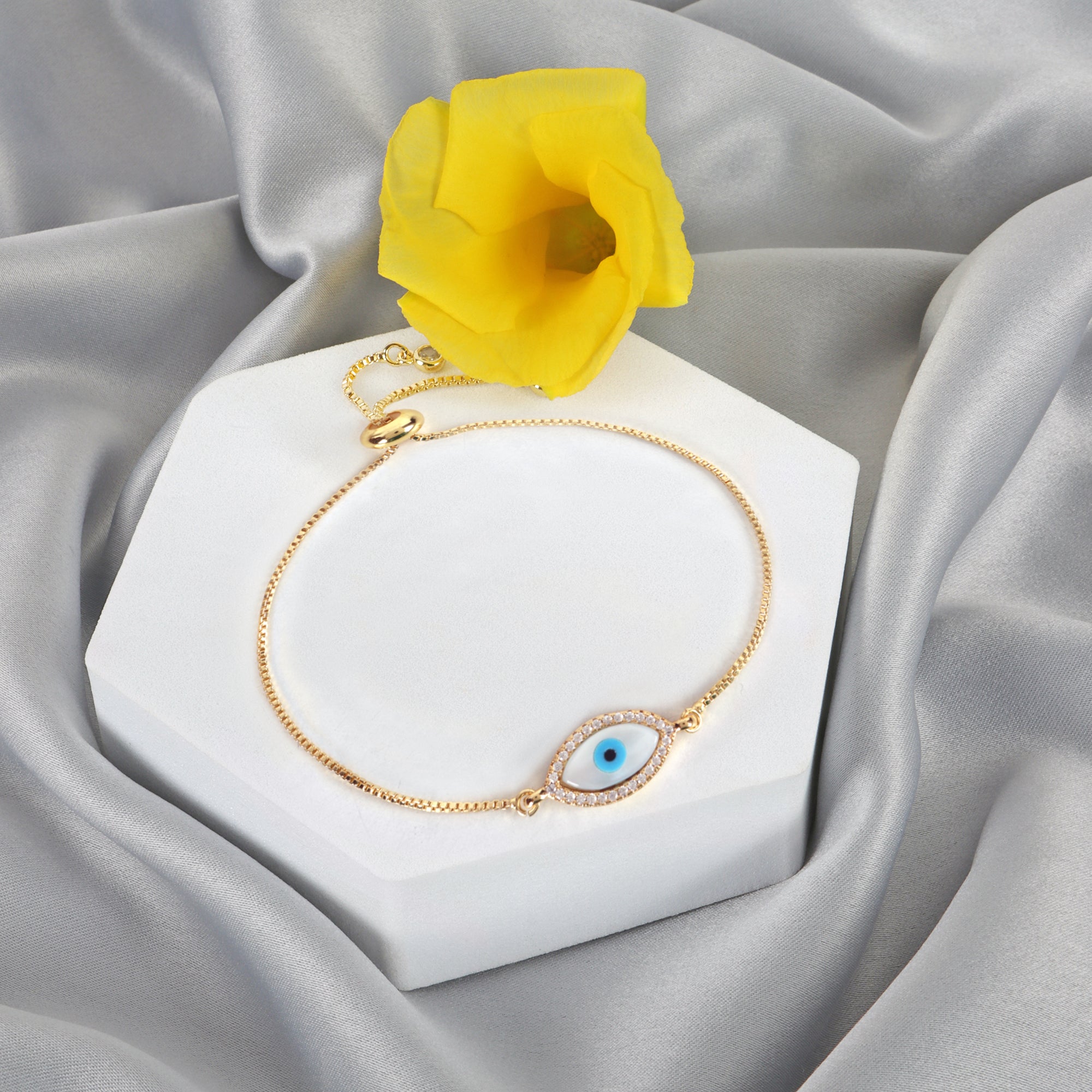 Evil Eye Rose Gold Adjustable  Bracelet - QUEENS JEWELS