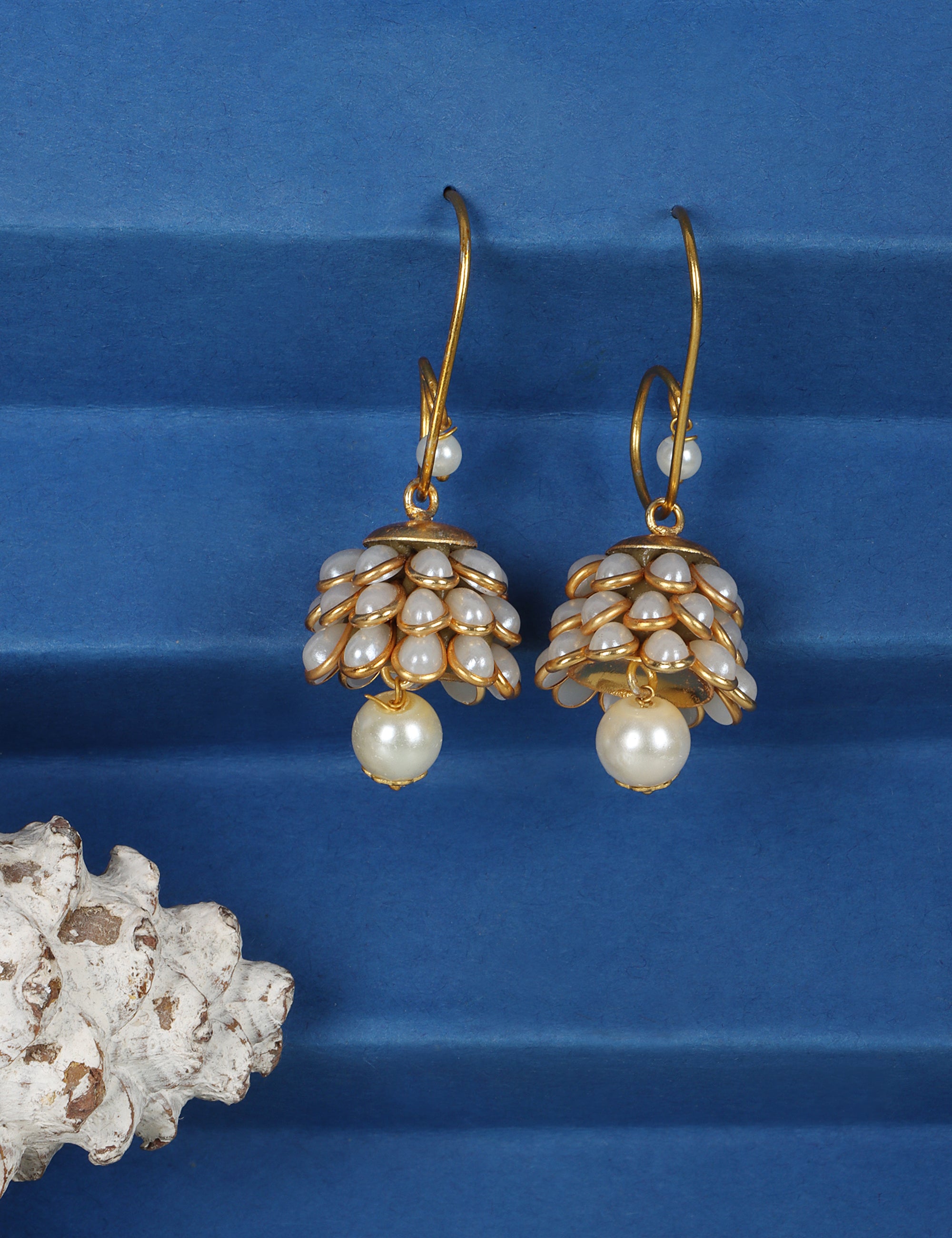 Anika Pachi Jhumka Earrings - White - QUEENS JEWELS