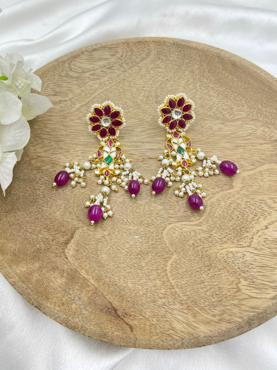 Eiravati Gold Plating Kundan Polki Earrings - QUEENS JEWELS