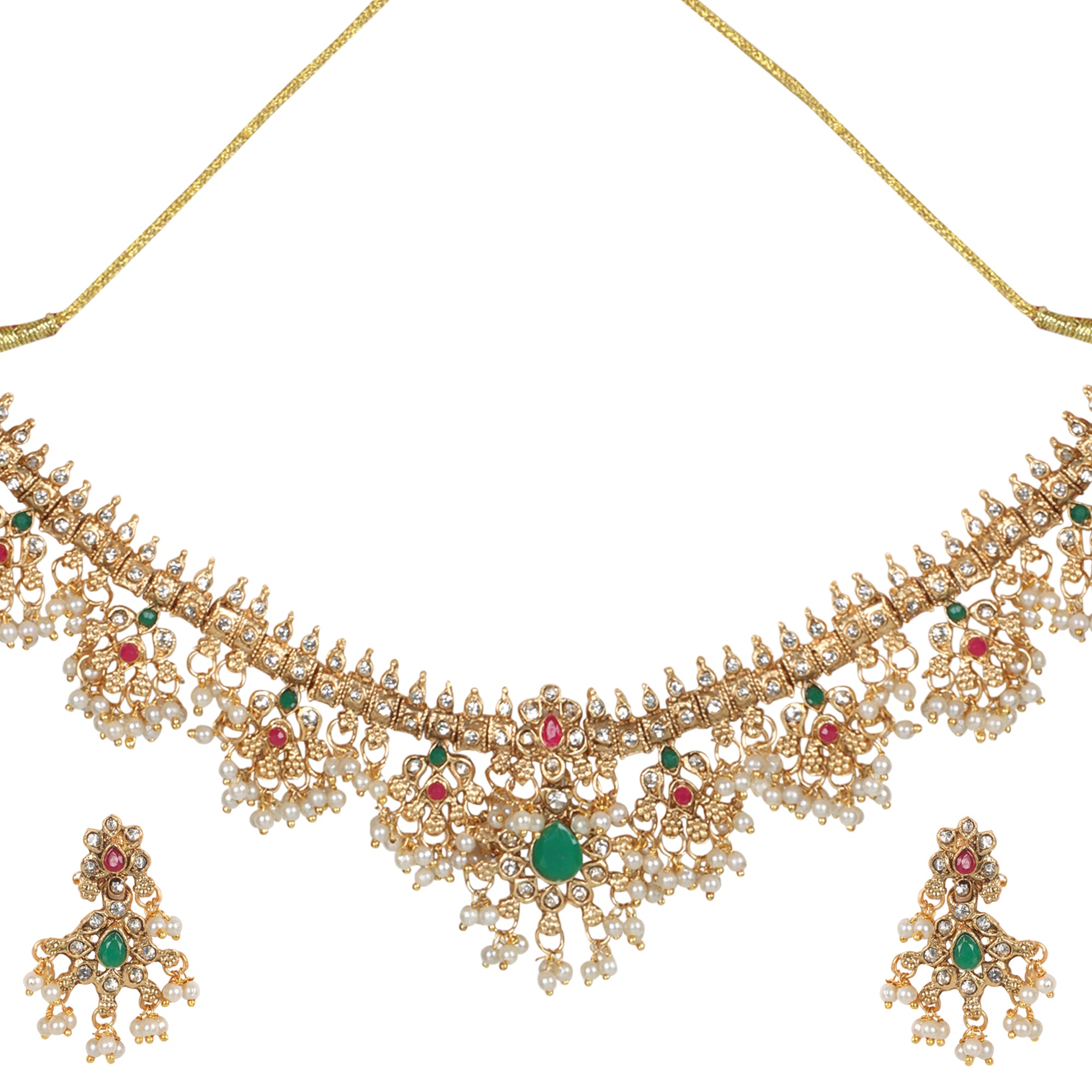 Gota Pusalu Choker Temple Set with Earrings - QUEENS JEWELS