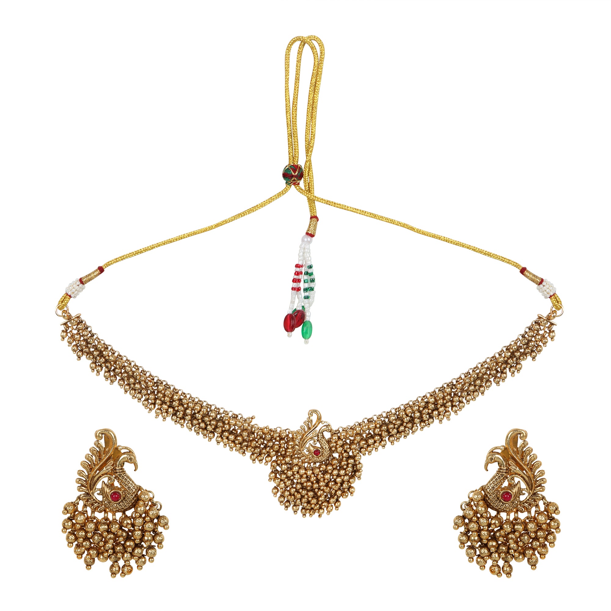 Adia Golden Temple Necklace Set With Earrings - QUEENS JEWELS