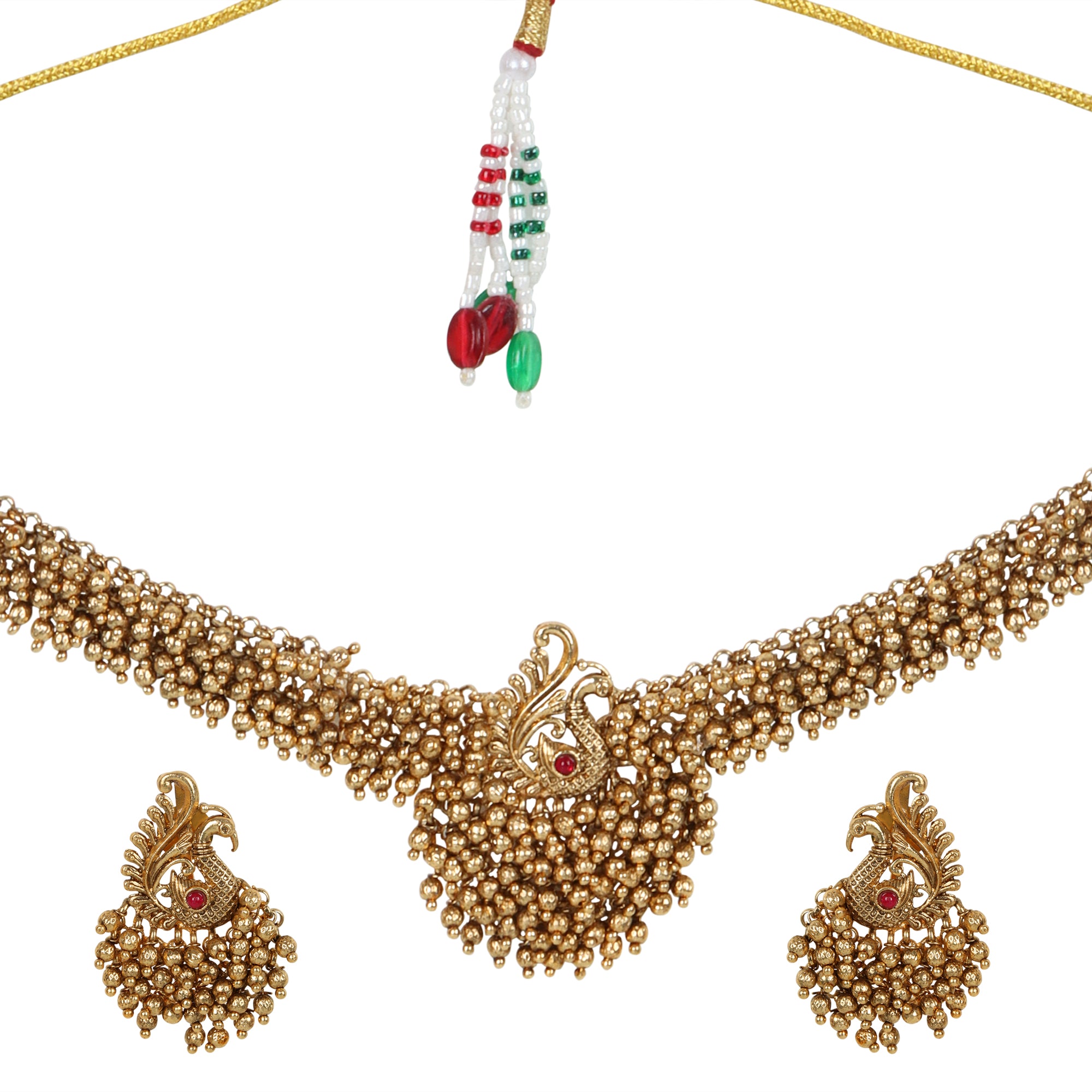 Adia Golden Temple Necklace Set With Earrings - QUEENS JEWELS