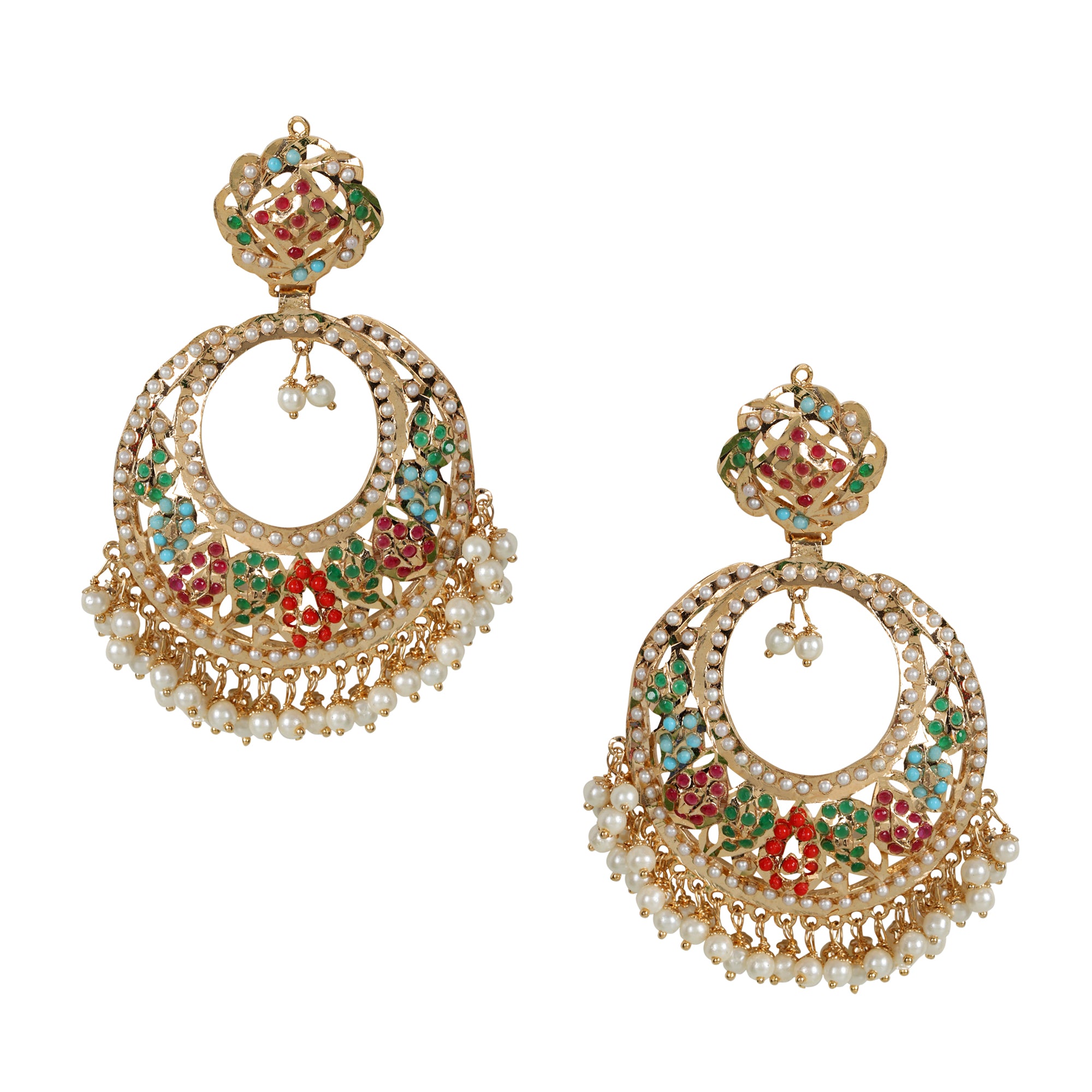 Roohi Jadau Chaandbali - Navratan - QUEENS JEWELS