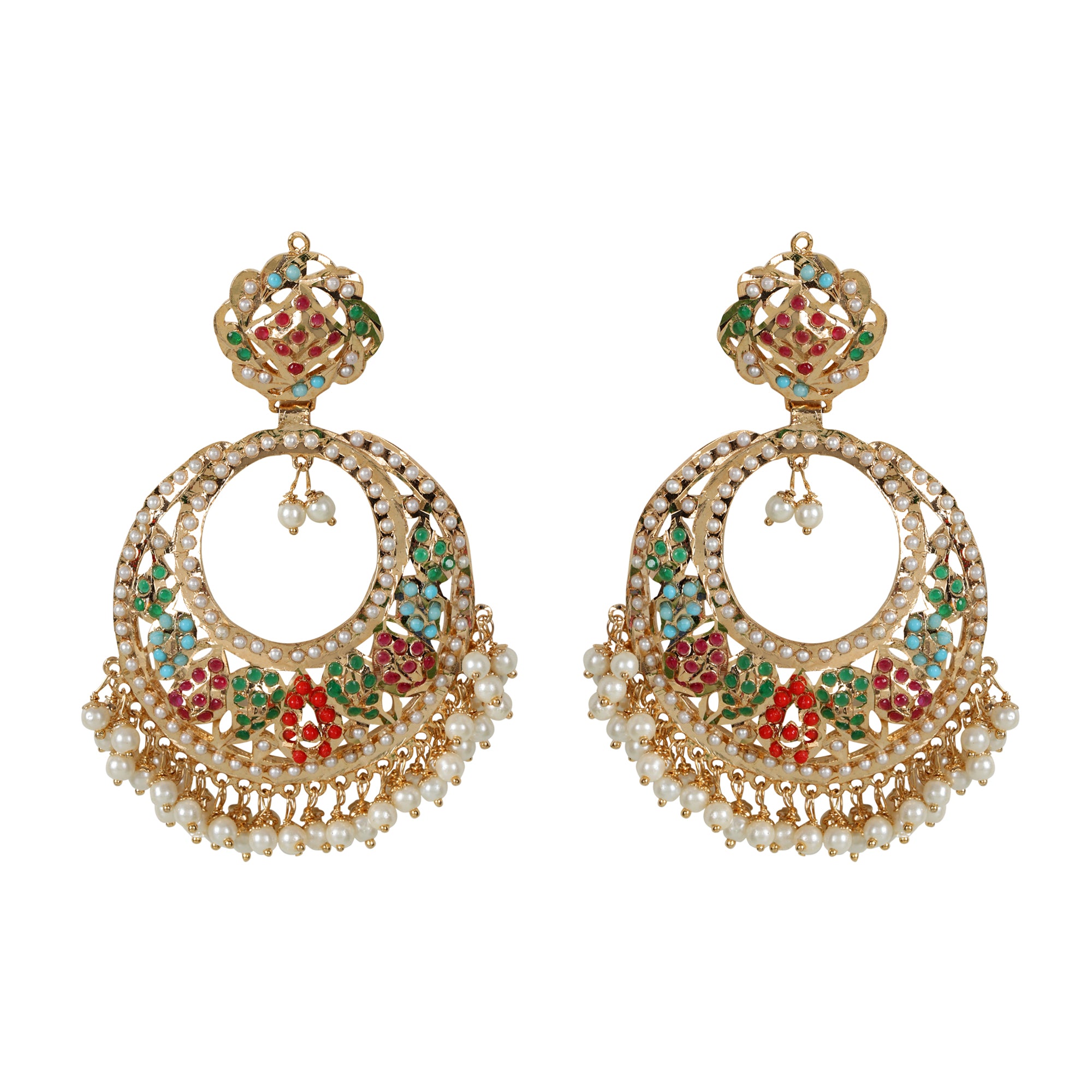 Roohi Jadau Chaandbali - Navratan - QUEENS JEWELS