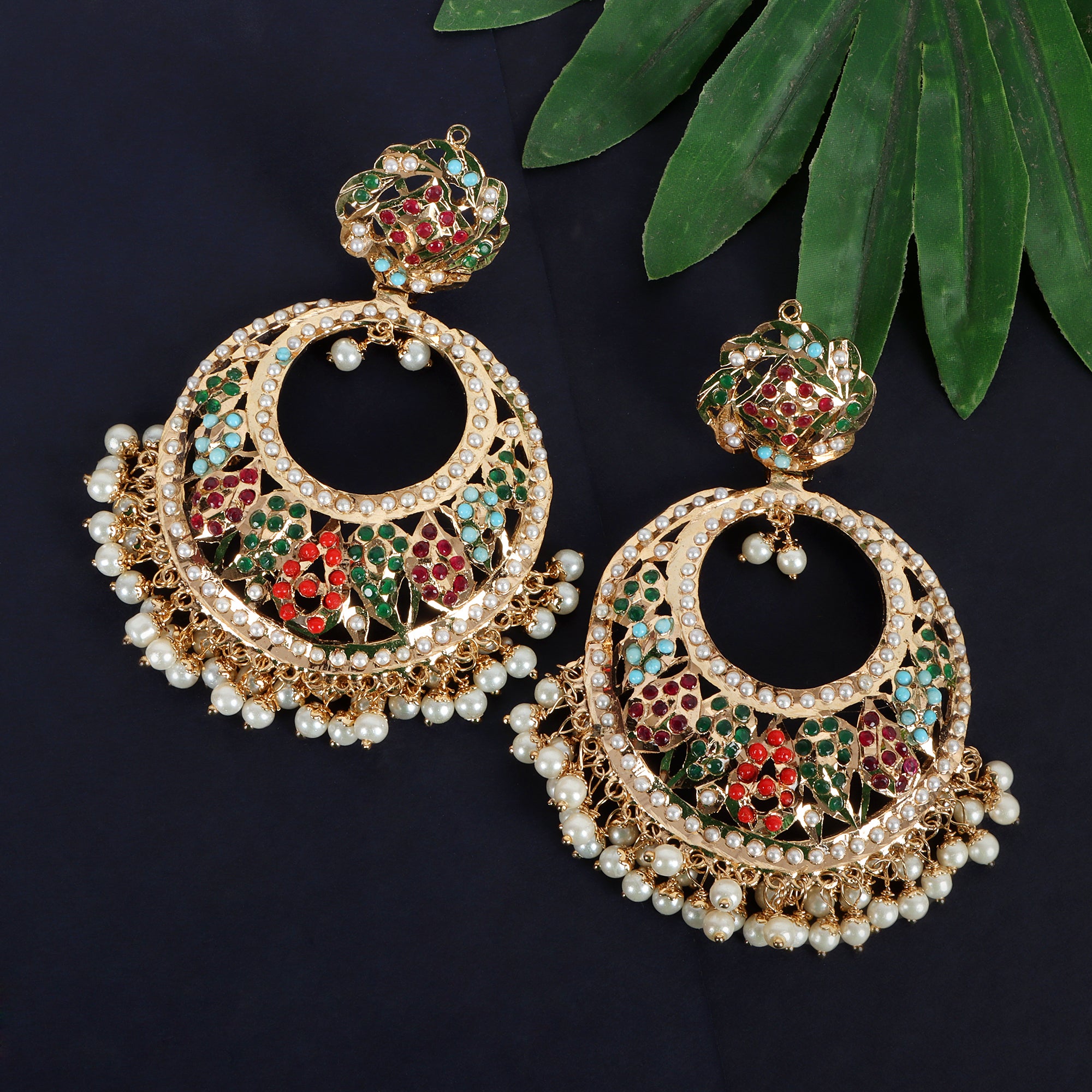 Roohi Jadau Chaandbali - Navratan - QUEENS JEWELS