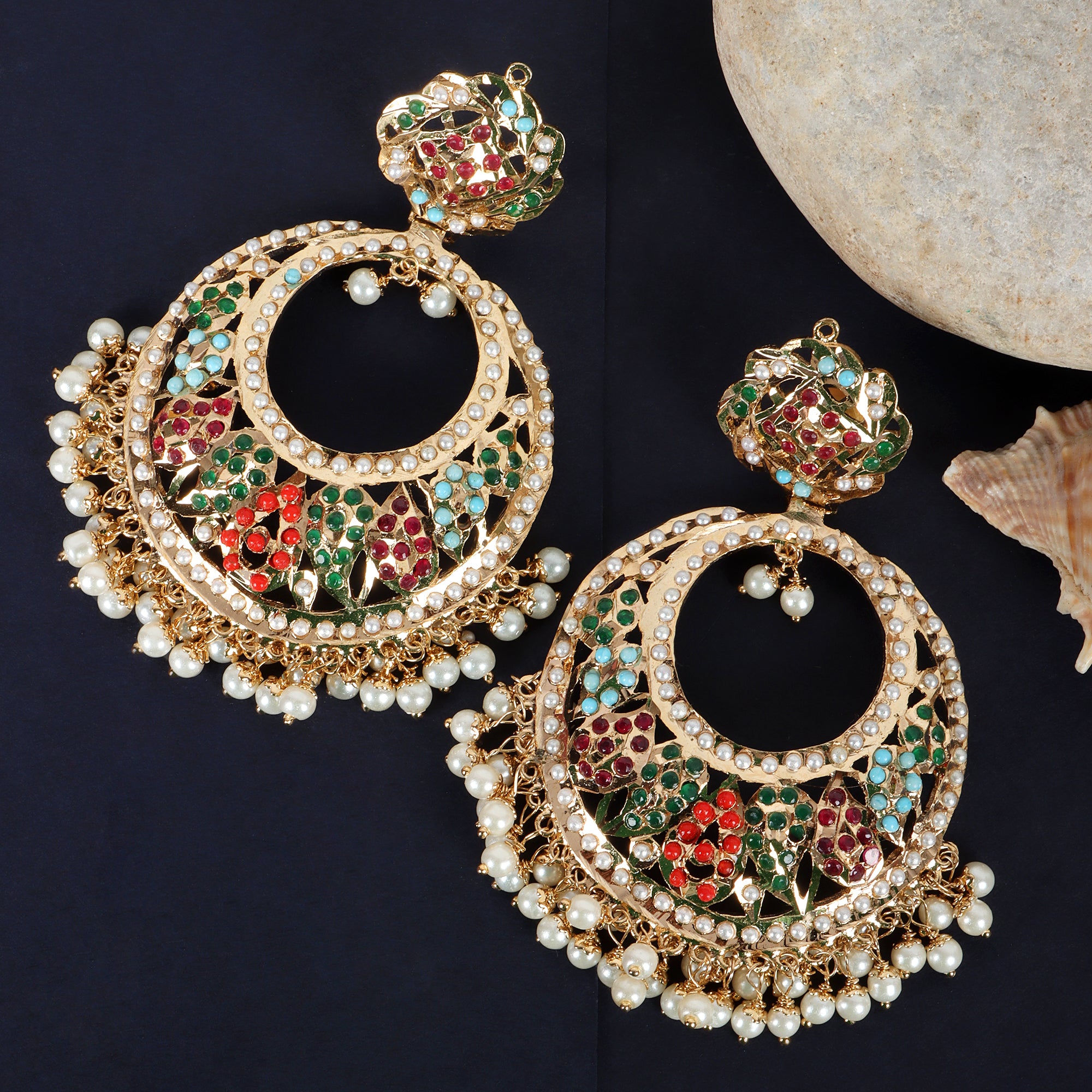 Roohi Jadau Chaandbali - Navratan - QUEENS JEWELS