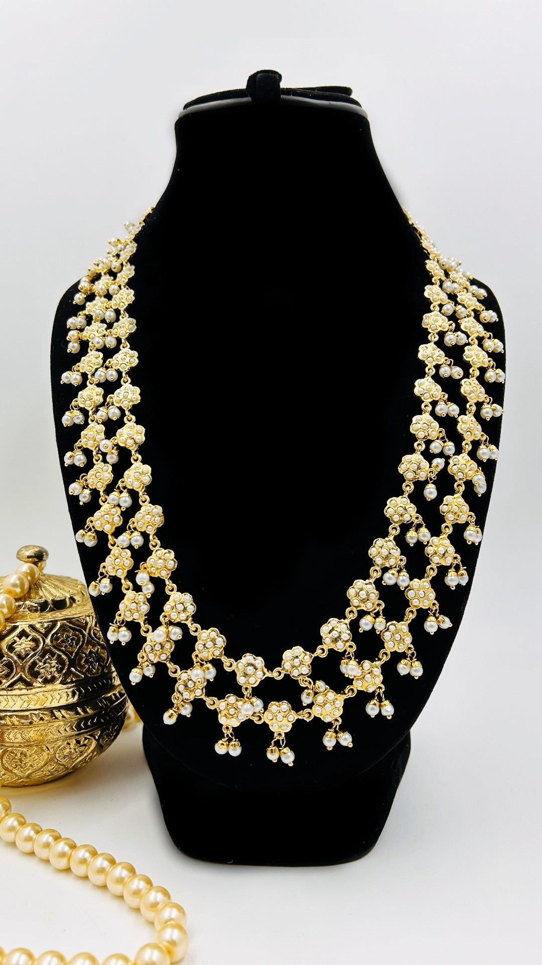 Eiana Jadau Pearl Double Layer Long Necklace - QUEENS JEWELS