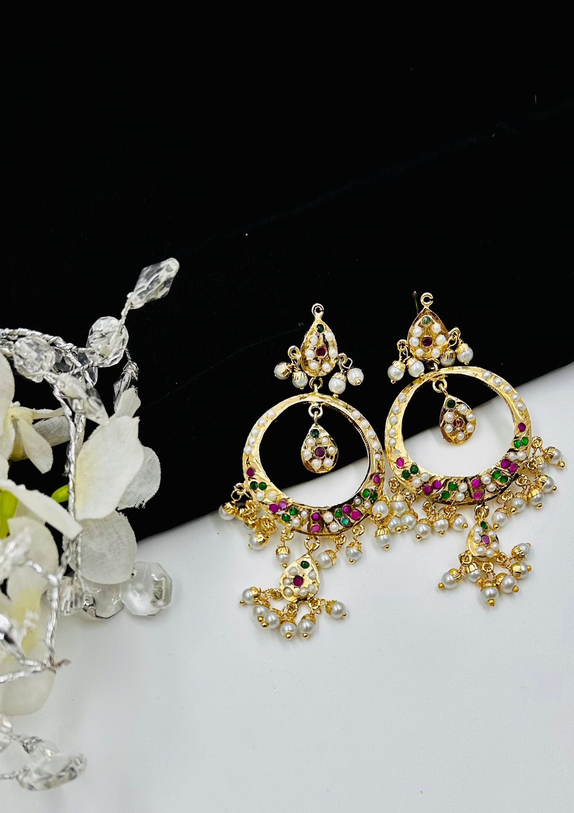 Navya Jadau Chandbaali Earrings - QUEENS JEWELS