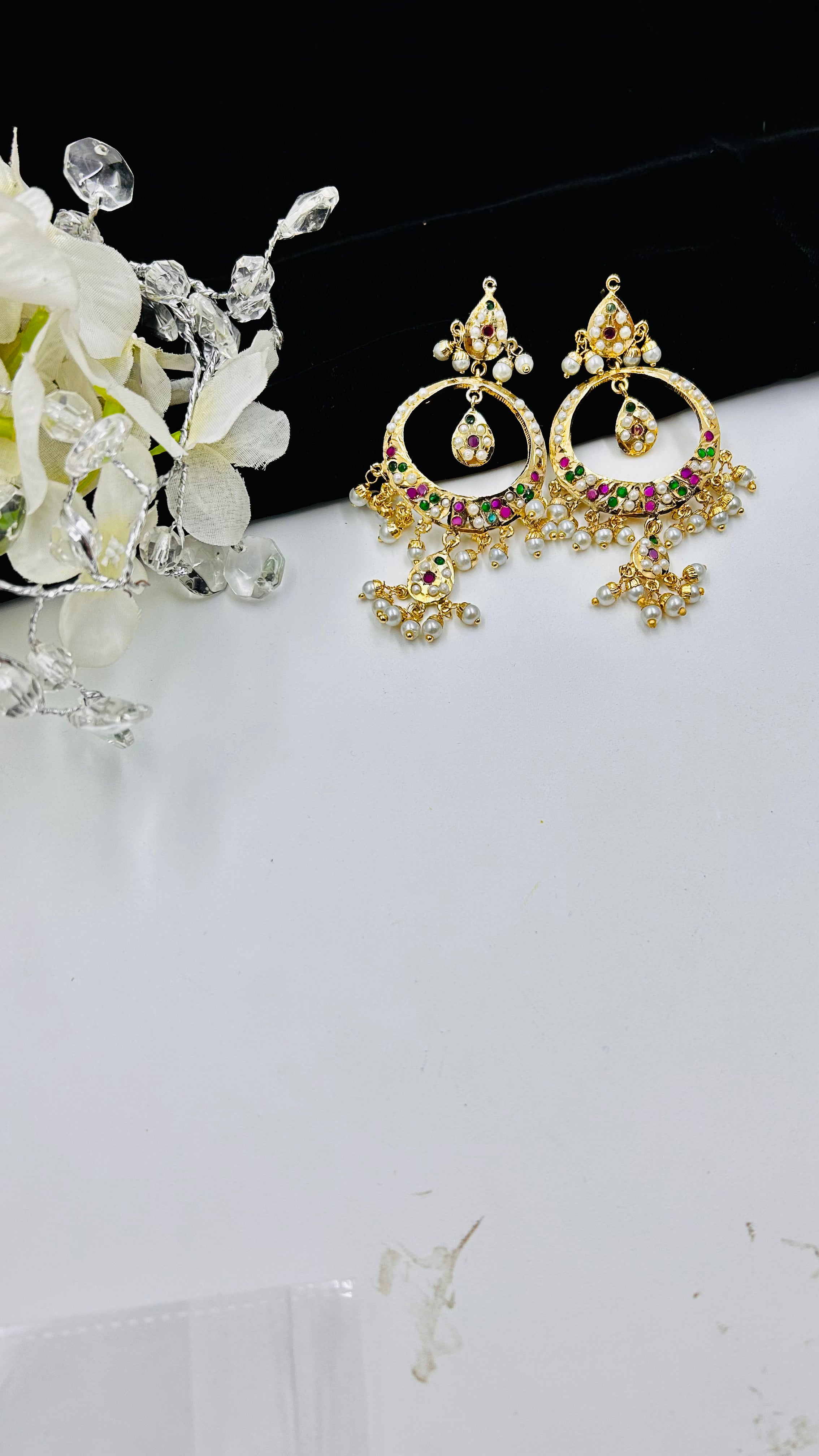 Navya Jadau Chandbaali Earrings - QUEENS JEWELS
